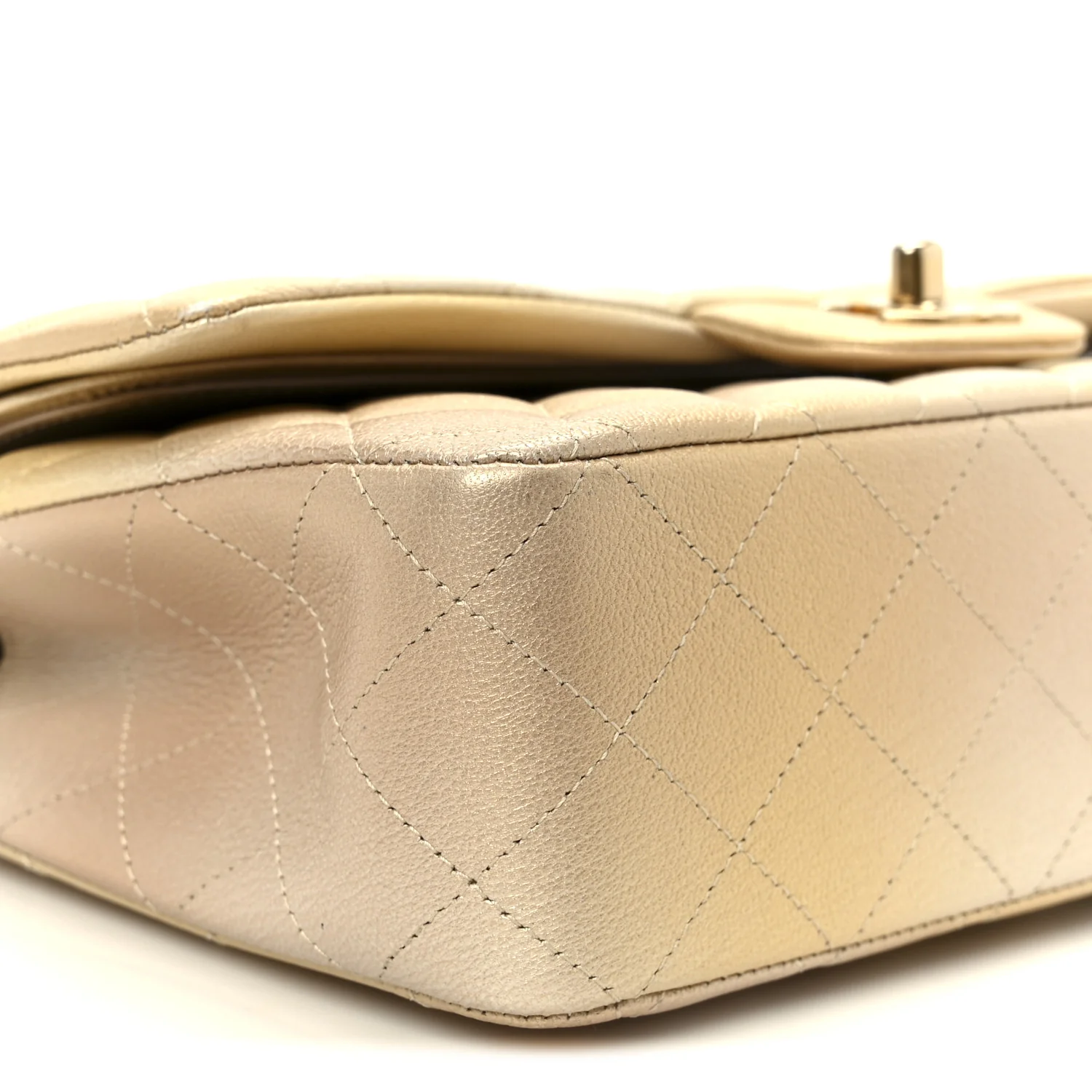 Metallic Goatskin Quilted Ombre Medium Double Flap Gold - Image 10
