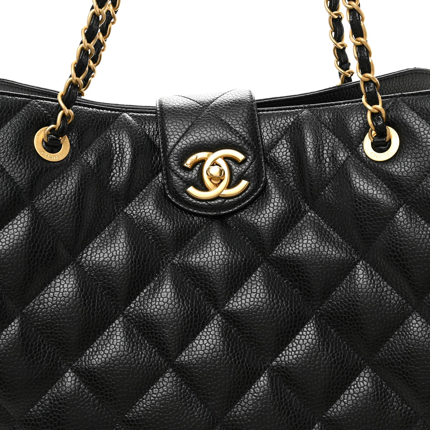 Metallic Grained Calfskin Quilted Shopping Tote Black - Image 9