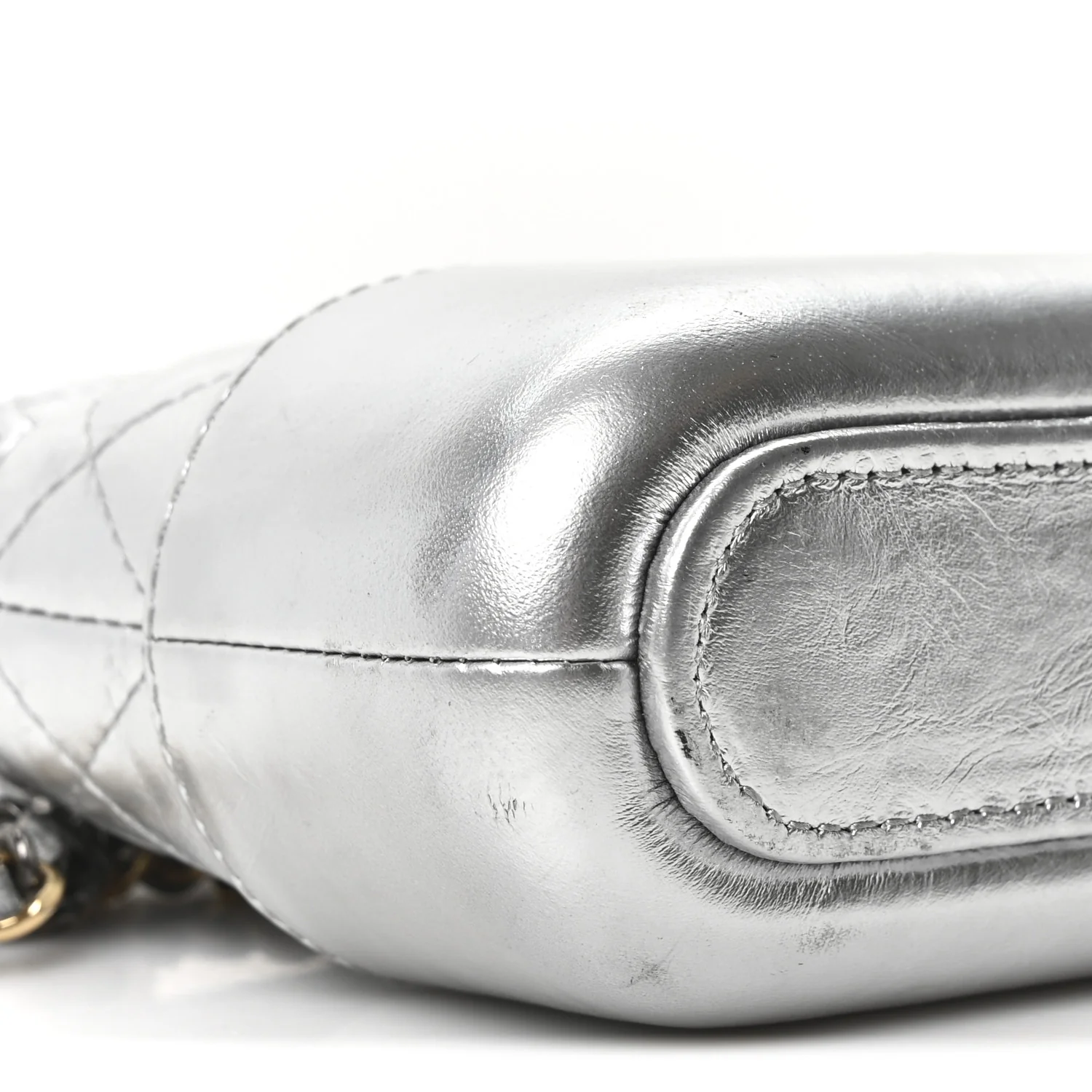 Metallic Lambskin Calfskin Quilted Small Gabrielle Clutch With Chain Silver - Image 10