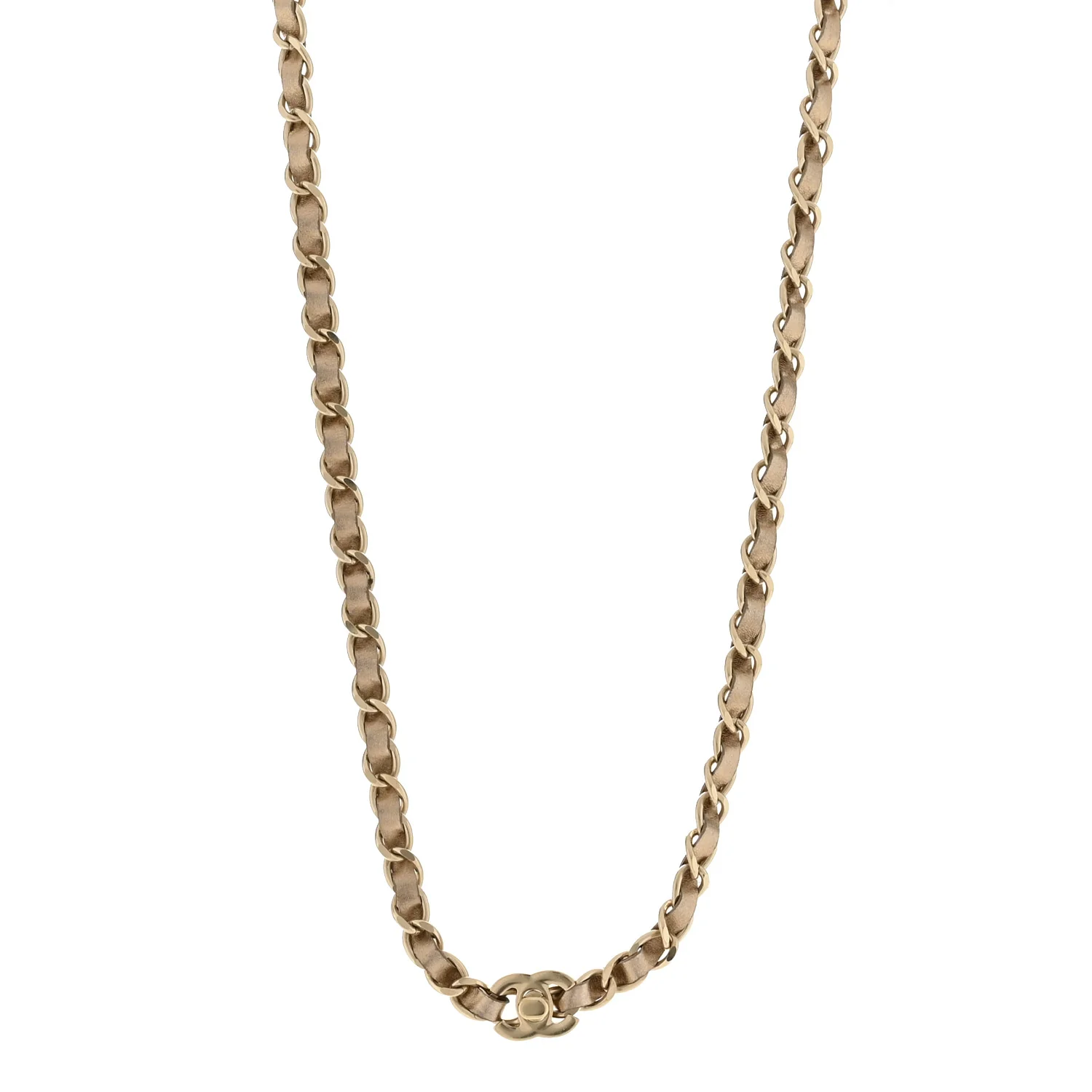 Metallic Lambskin CC Turnlock Necklace Gold