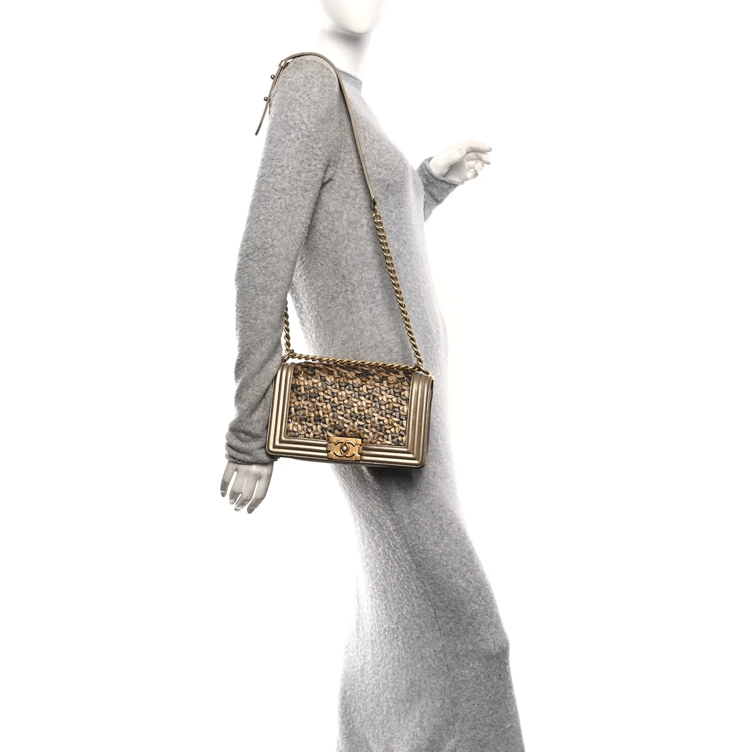 Metallic Lambskin Medium Scaled Boy Flap Gold - Image 2