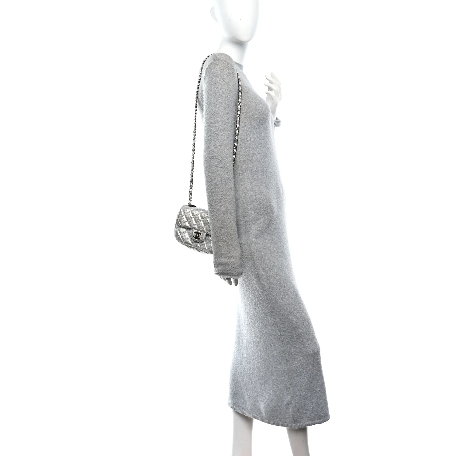 Metallic Lambskin Perforated Mini Rectangular Flap Silver - Image 2