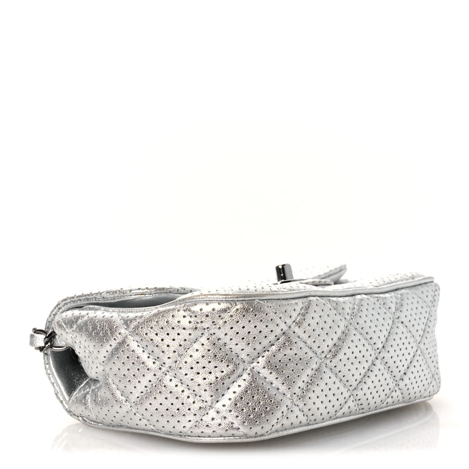 Metallic Lambskin Perforated Mini Rectangular Flap Silver - Image 4