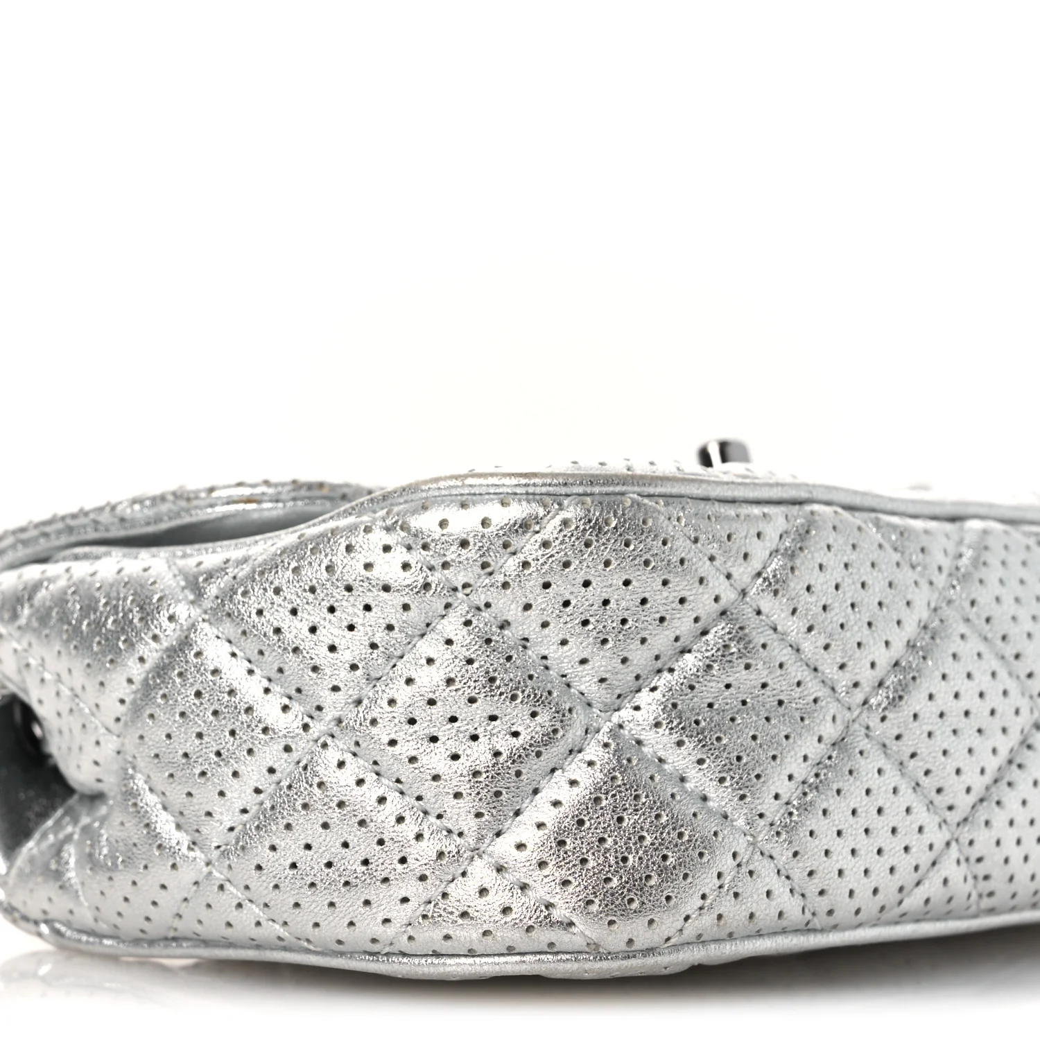Metallic Lambskin Perforated Mini Rectangular Flap Silver - Image 9
