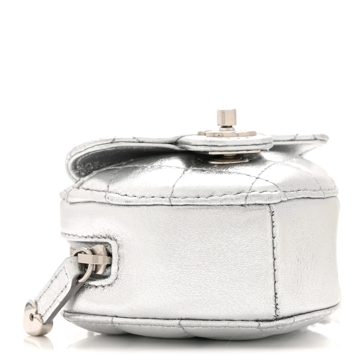 Metallic Lambskin Quilted CC Mini In Love Heart Bag Charm Silver - Image 4