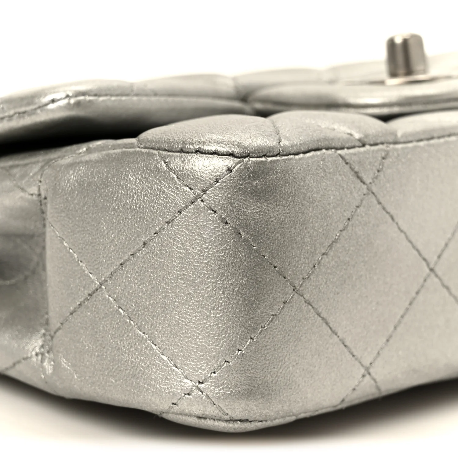 Metallic Lambskin Quilted Extra Mini Rectangular Flap Silver - Image 10
