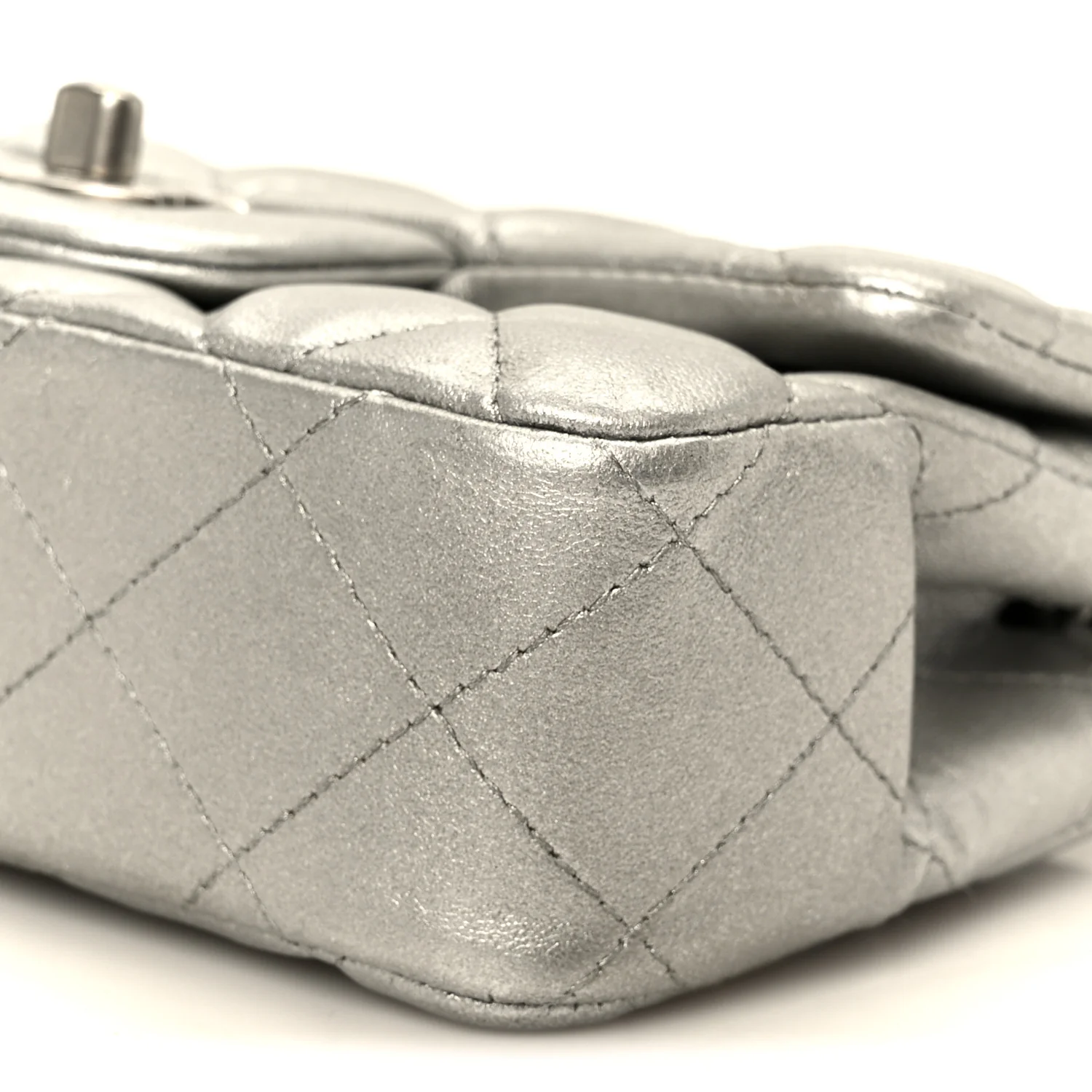 Metallic Lambskin Quilted Extra Mini Rectangular Flap Silver - Image 11