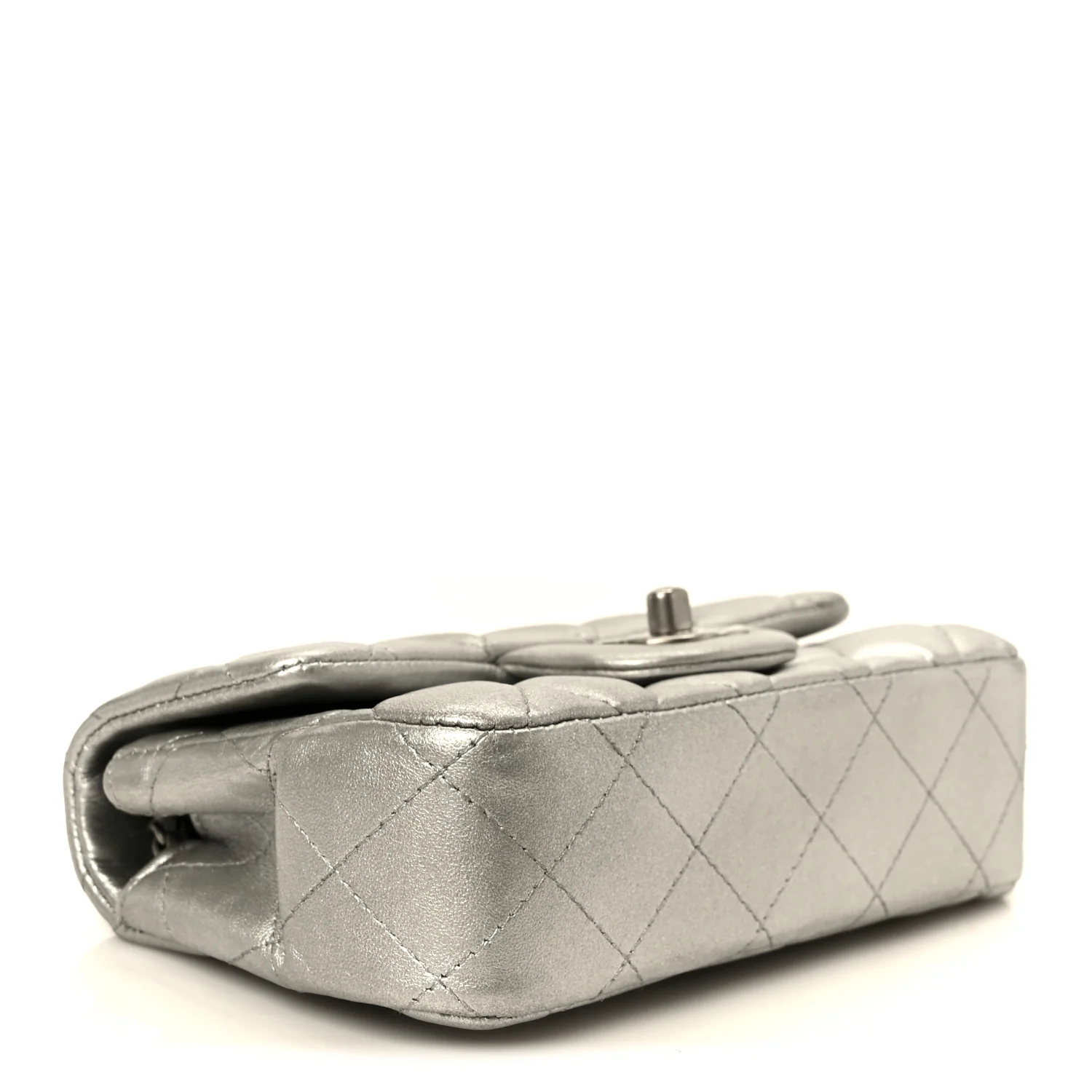 Metallic Lambskin Quilted Extra Mini Rectangular Flap Silver - Image 4