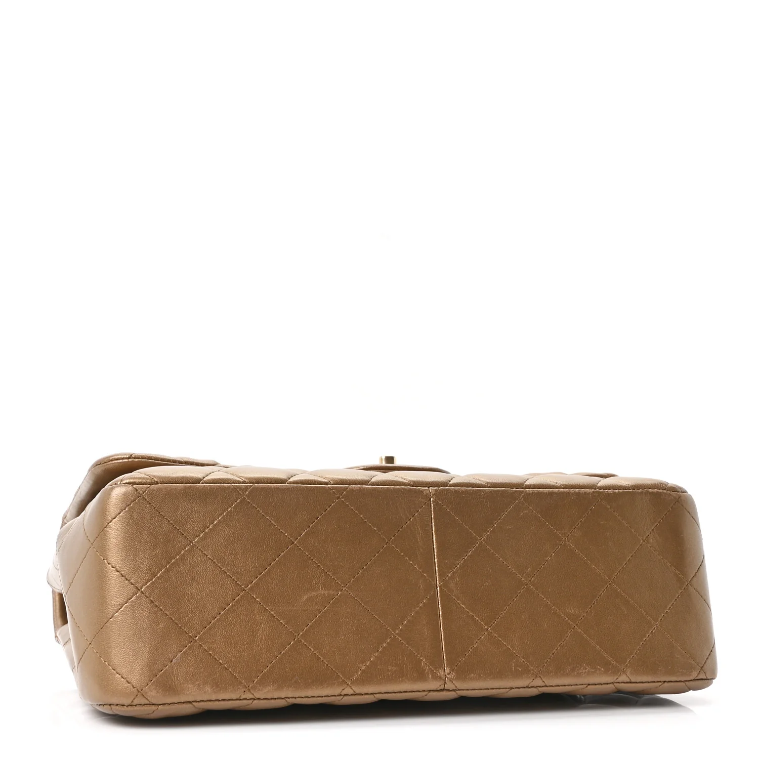 Metallic Lambskin Quilted Jumbo Double Flap Khaki - Image 3