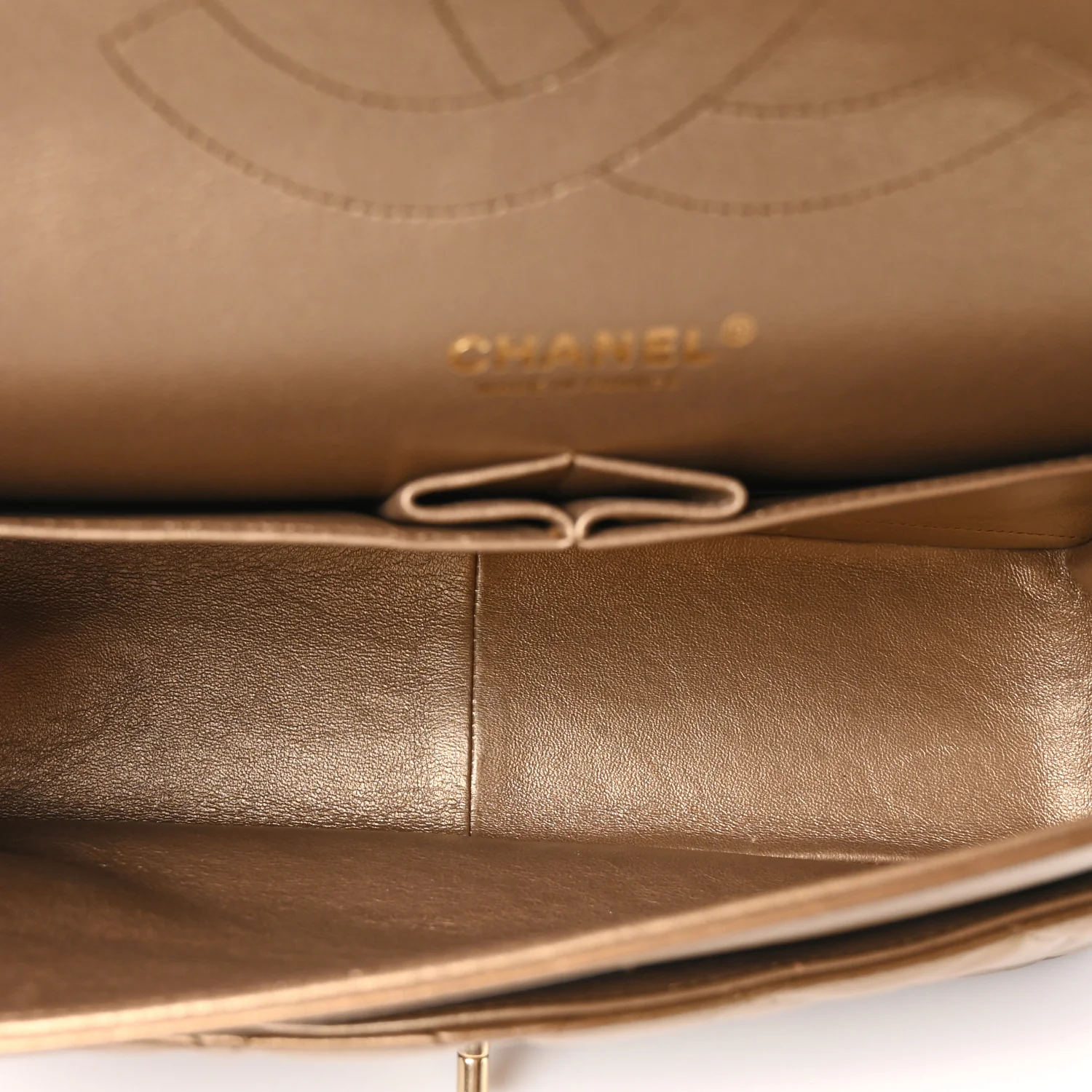 Metallic Lambskin Quilted Jumbo Double Flap Khaki - Image 4