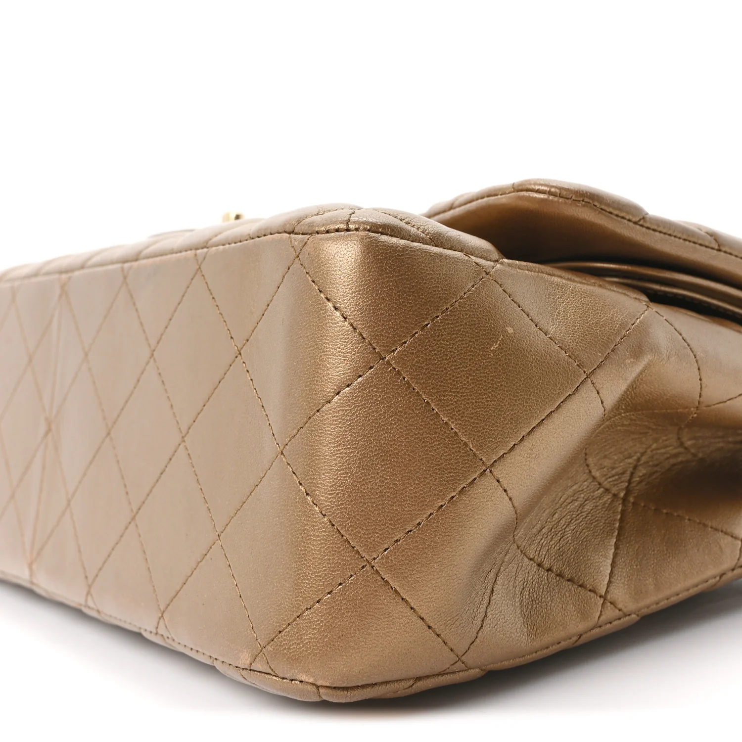 Metallic Lambskin Quilted Jumbo Double Flap Khaki - Image 9