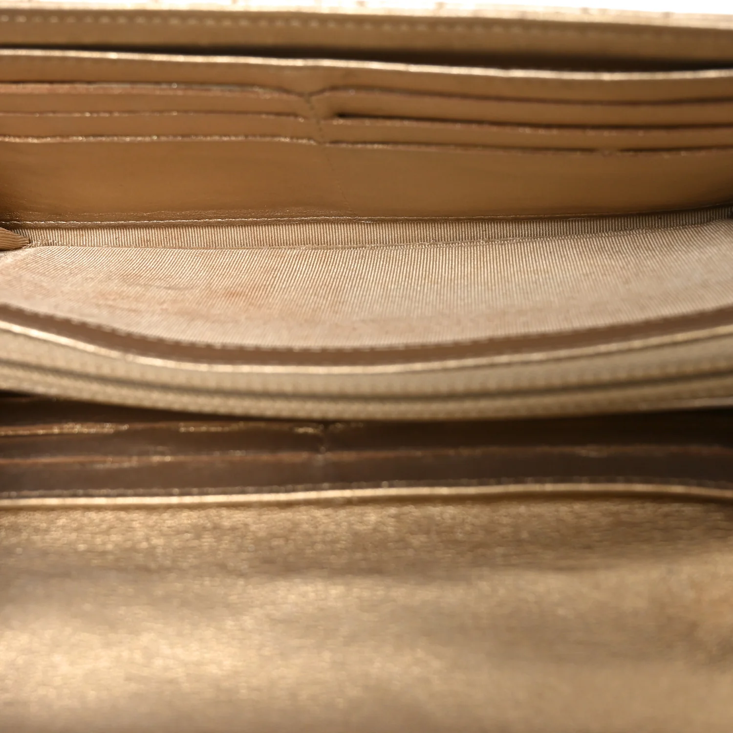 Metallic Lambskin Quilted Large Gusset Flap Wallet Gold - Image 5