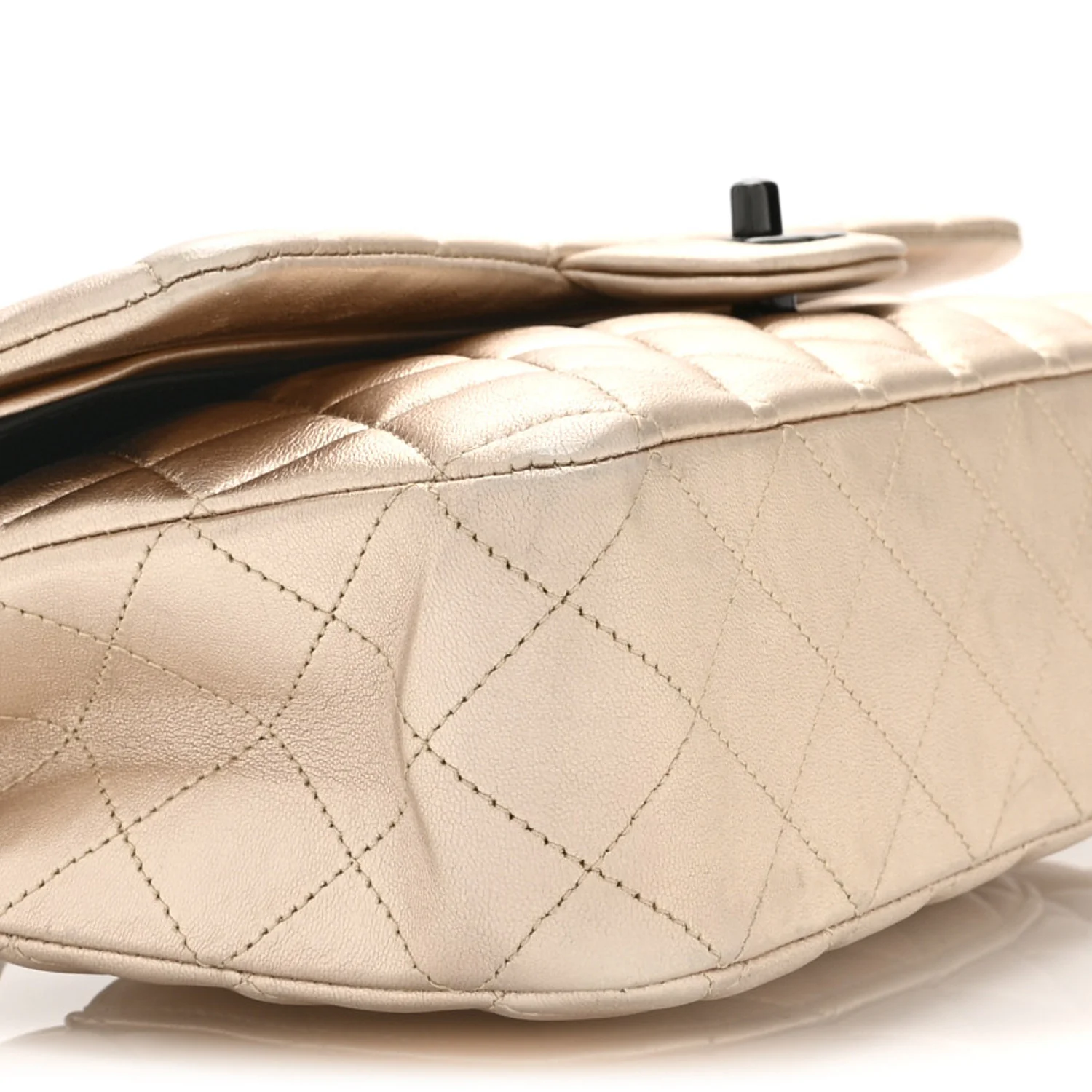 Metallic Lambskin Quilted Medium Double Flap Gold Black - Image 9
