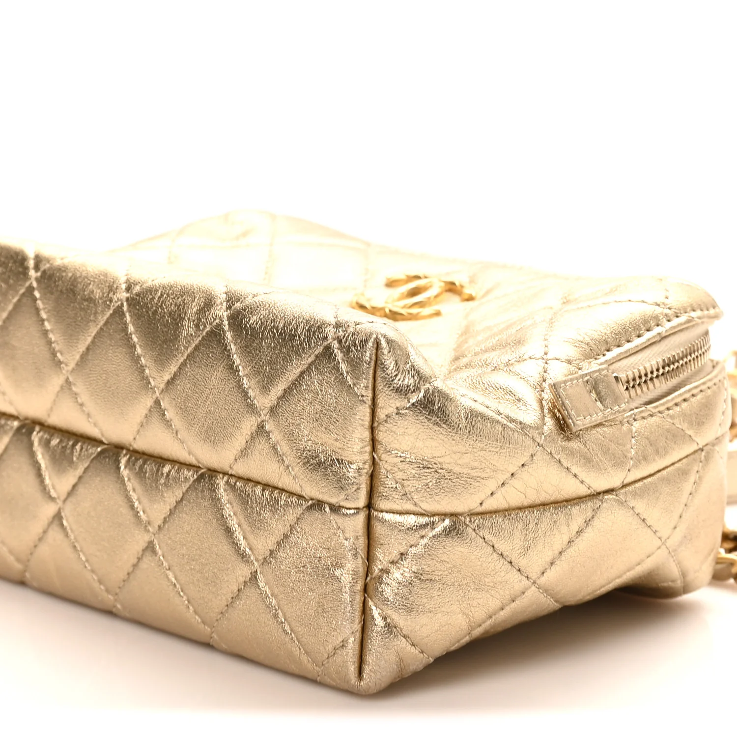Metallic Lambskin Quilted Mini Bowling Bag Gold - Image 10