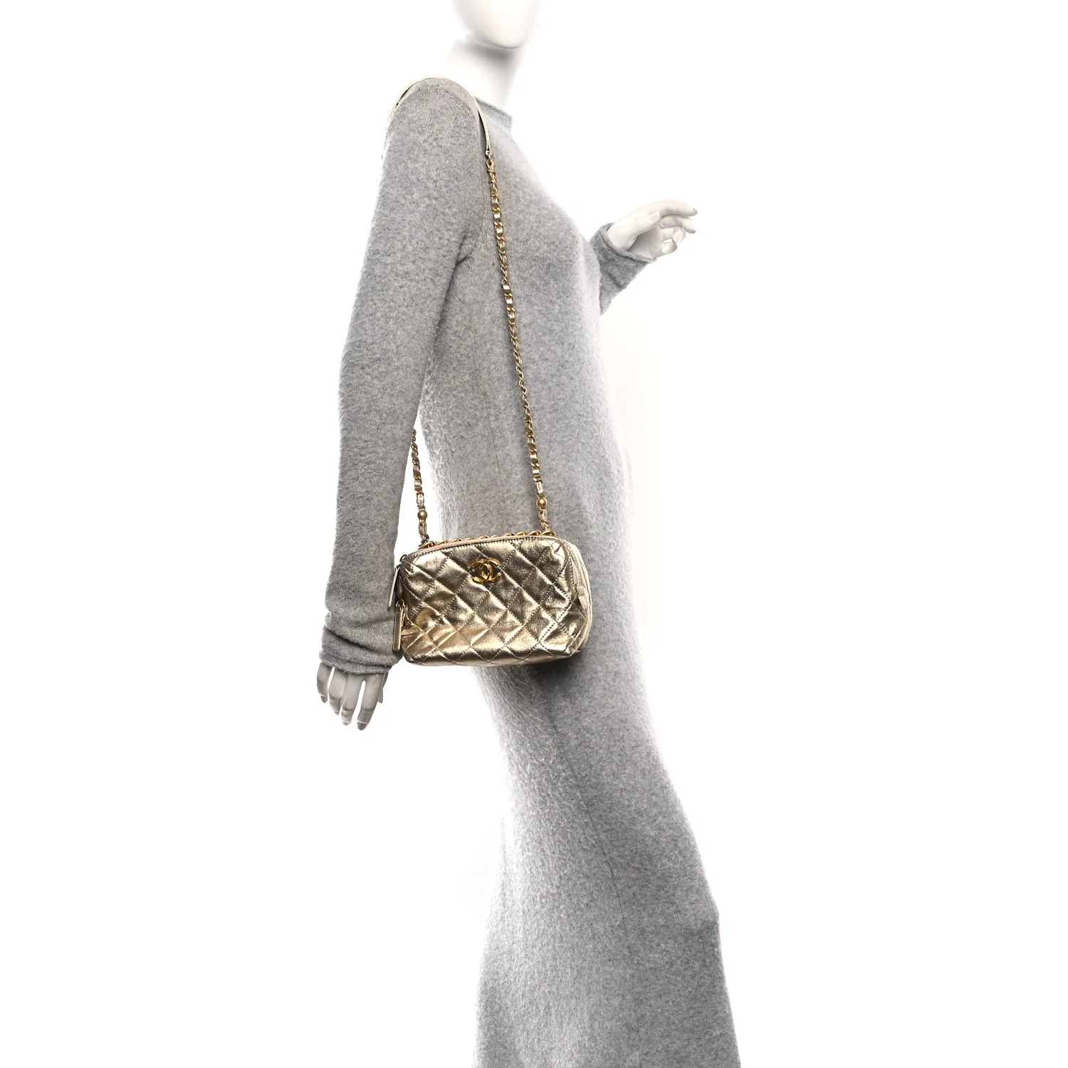 Metallic Lambskin Quilted Mini Bowling Bag Gold - Image 2