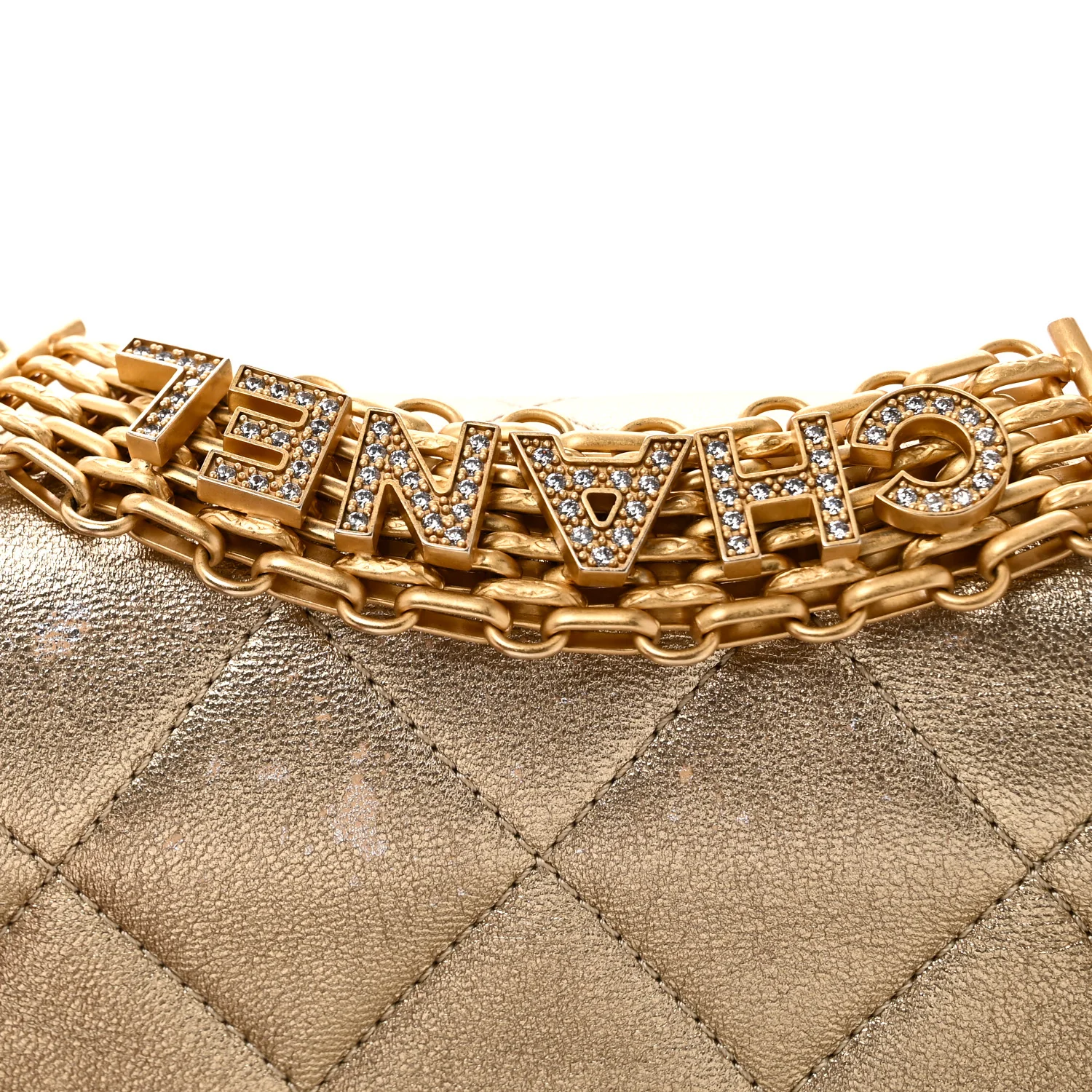 Metallic Lambskin Quilted Mini CC Crystal Logo Chain Flap Gold - Image 11
