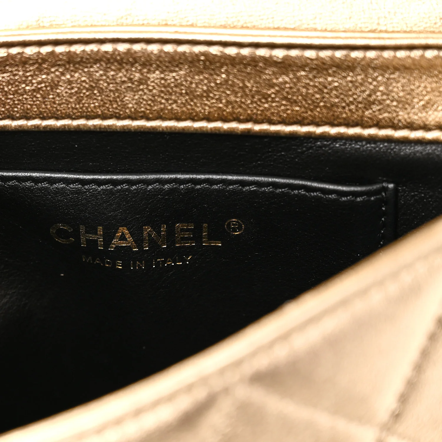 Metallic Lambskin Quilted Mini CC Crystal Logo Chain Flap Gold - Image 6