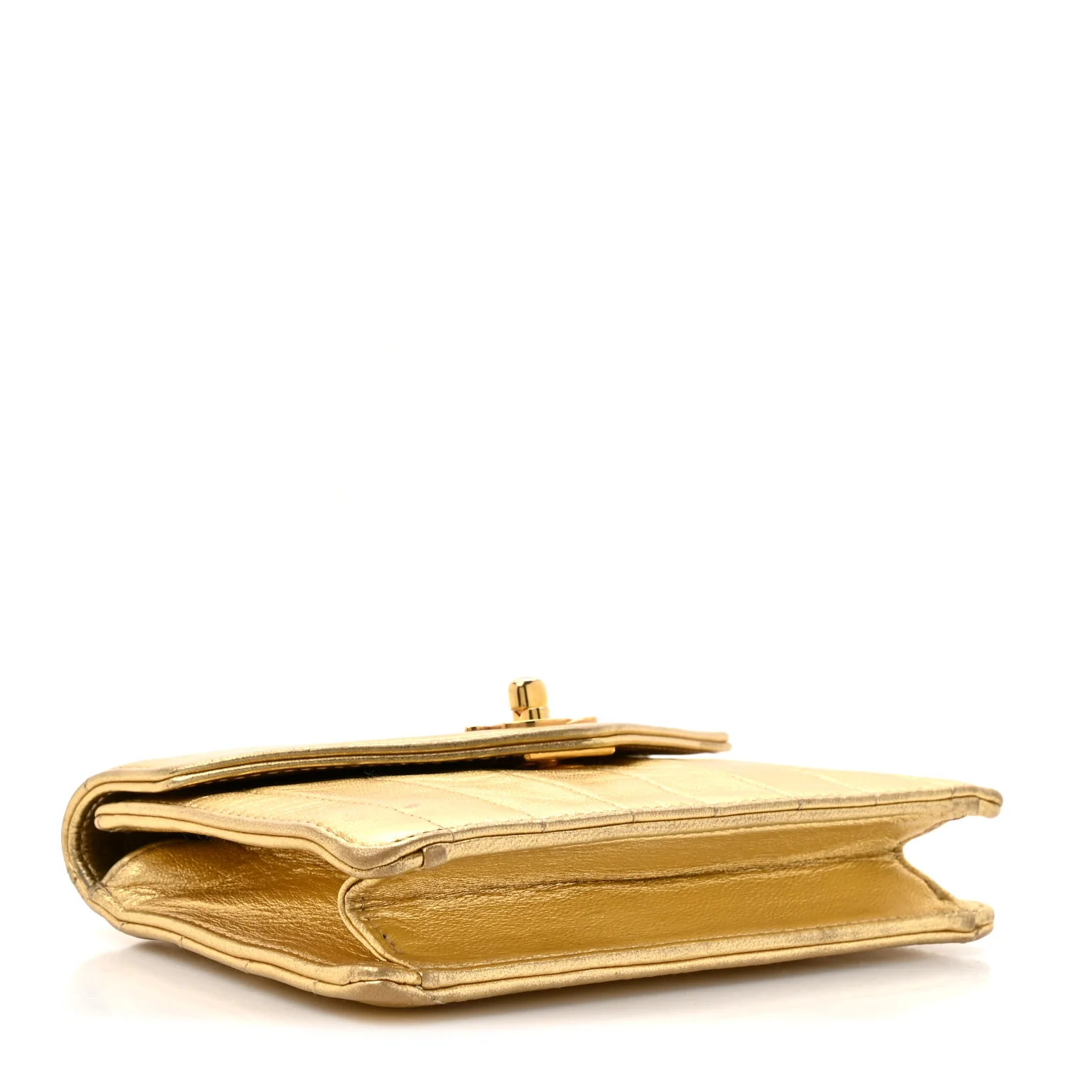 Metallic Lambskin Quilted Mini Flap Gold - Image 4