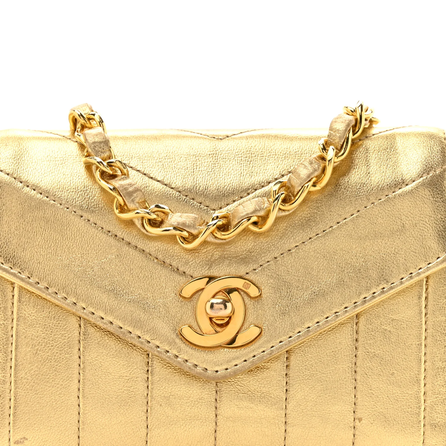 Metallic Lambskin Quilted Mini Flap Gold - Image 7