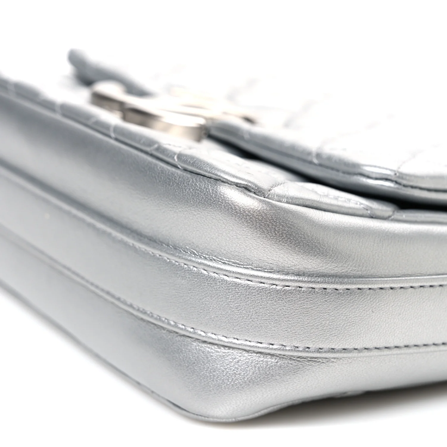 Metallic Lambskin Quilted Mini Maxi CC Flap Argent - Image 10