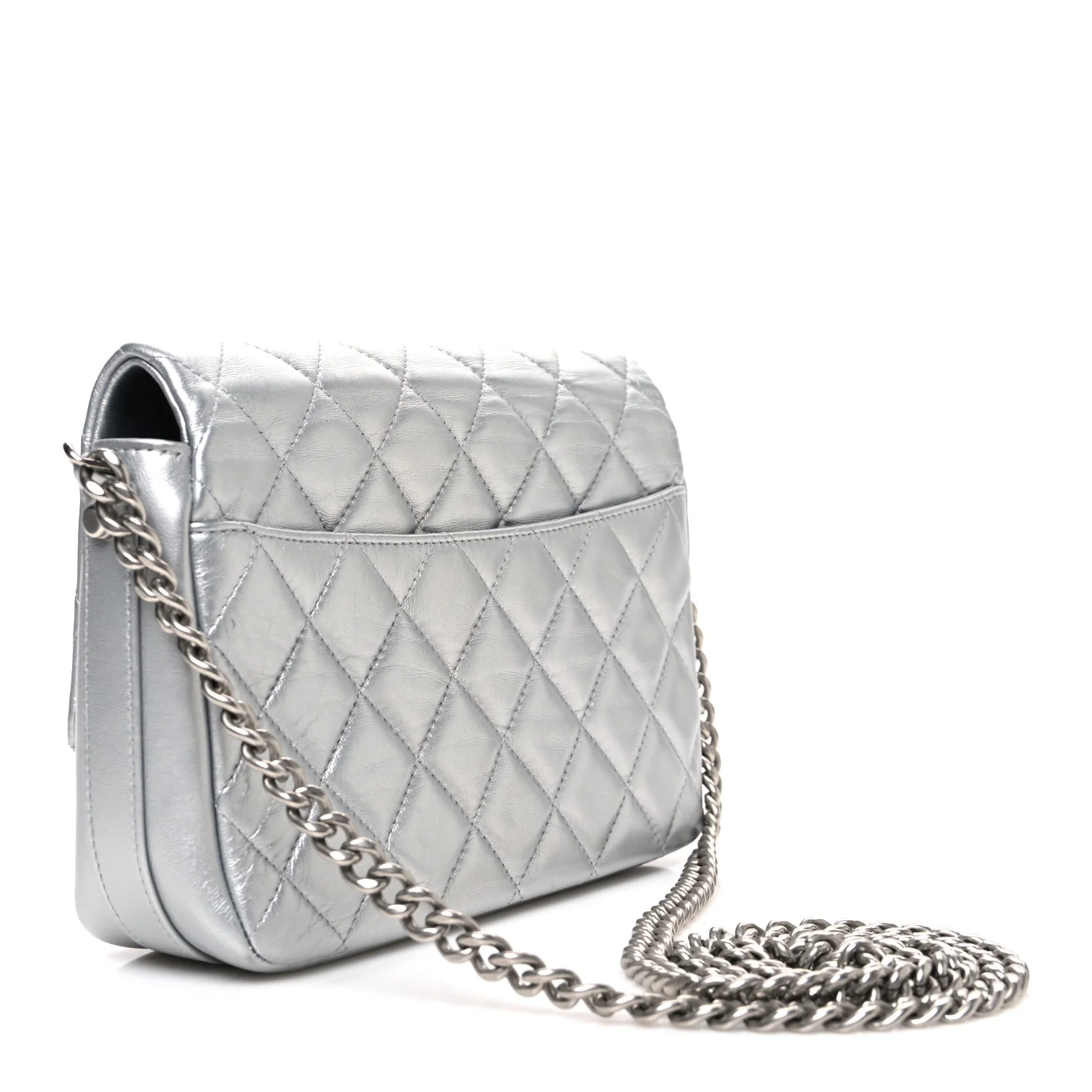 Metallic Lambskin Quilted Mini Maxi CC Flap Argent - Image 3