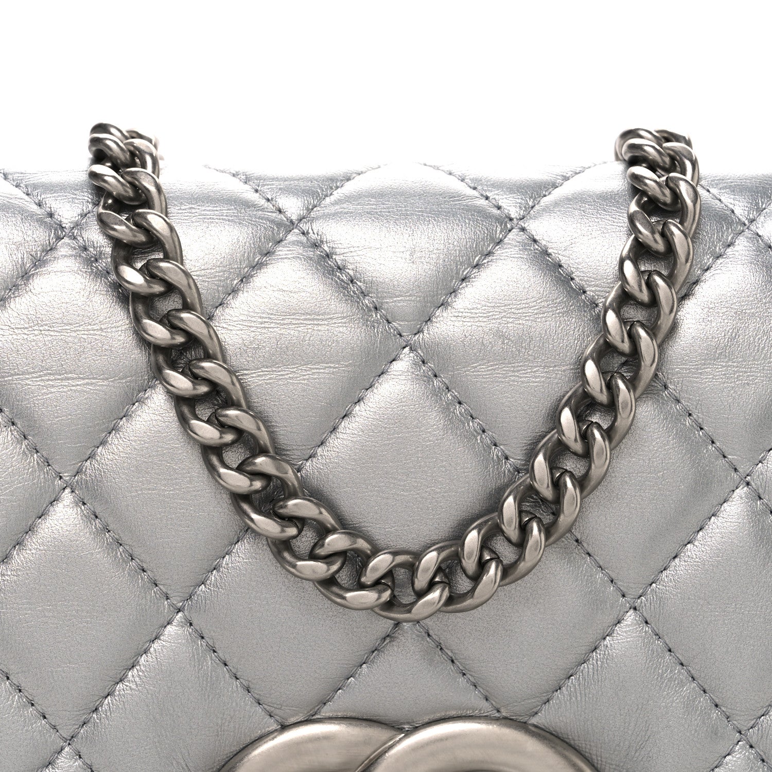 Metallic Lambskin Quilted Mini Maxi CC Flap Argent - Image 8