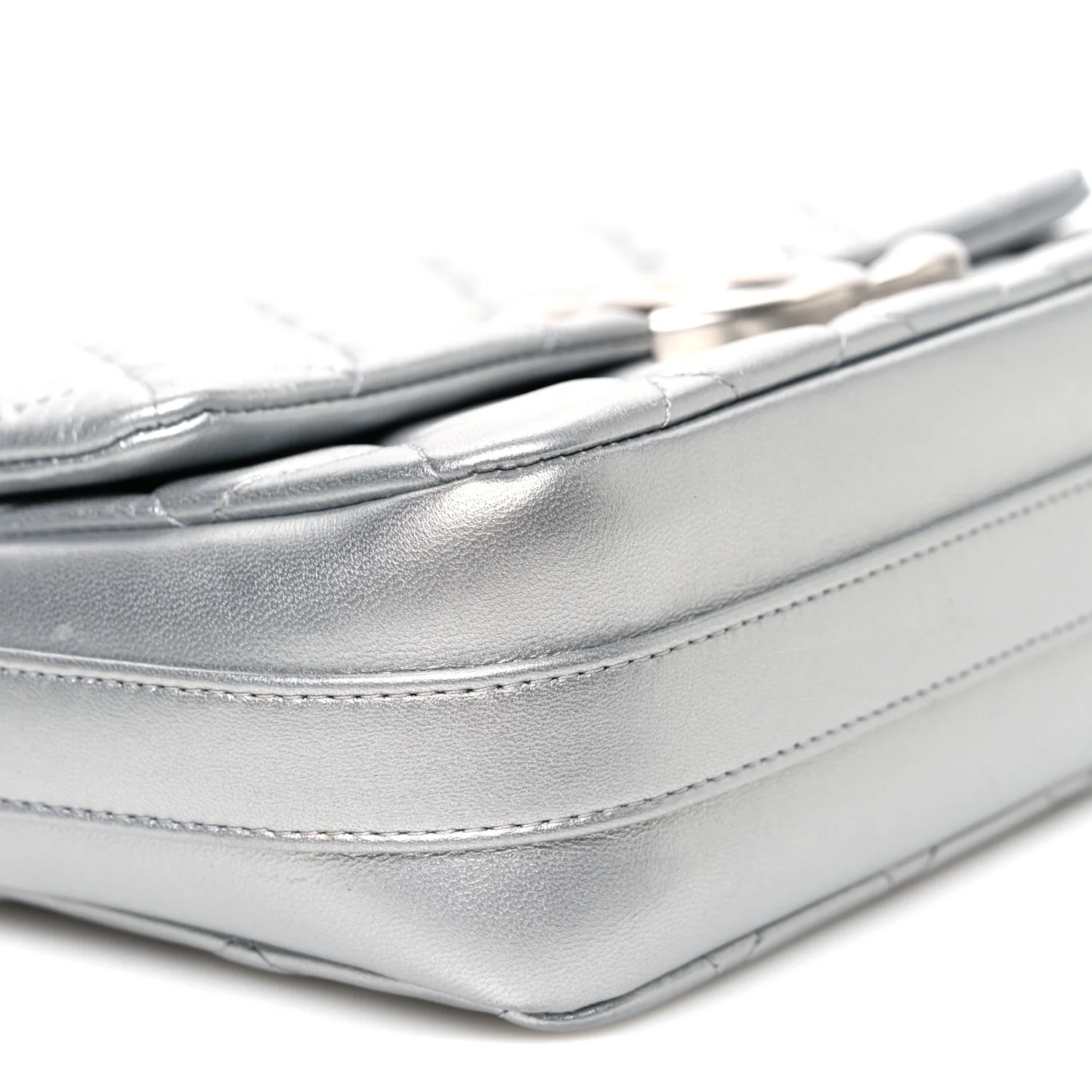 Metallic Lambskin Quilted Mini Maxi CC Flap Argent - Image 9