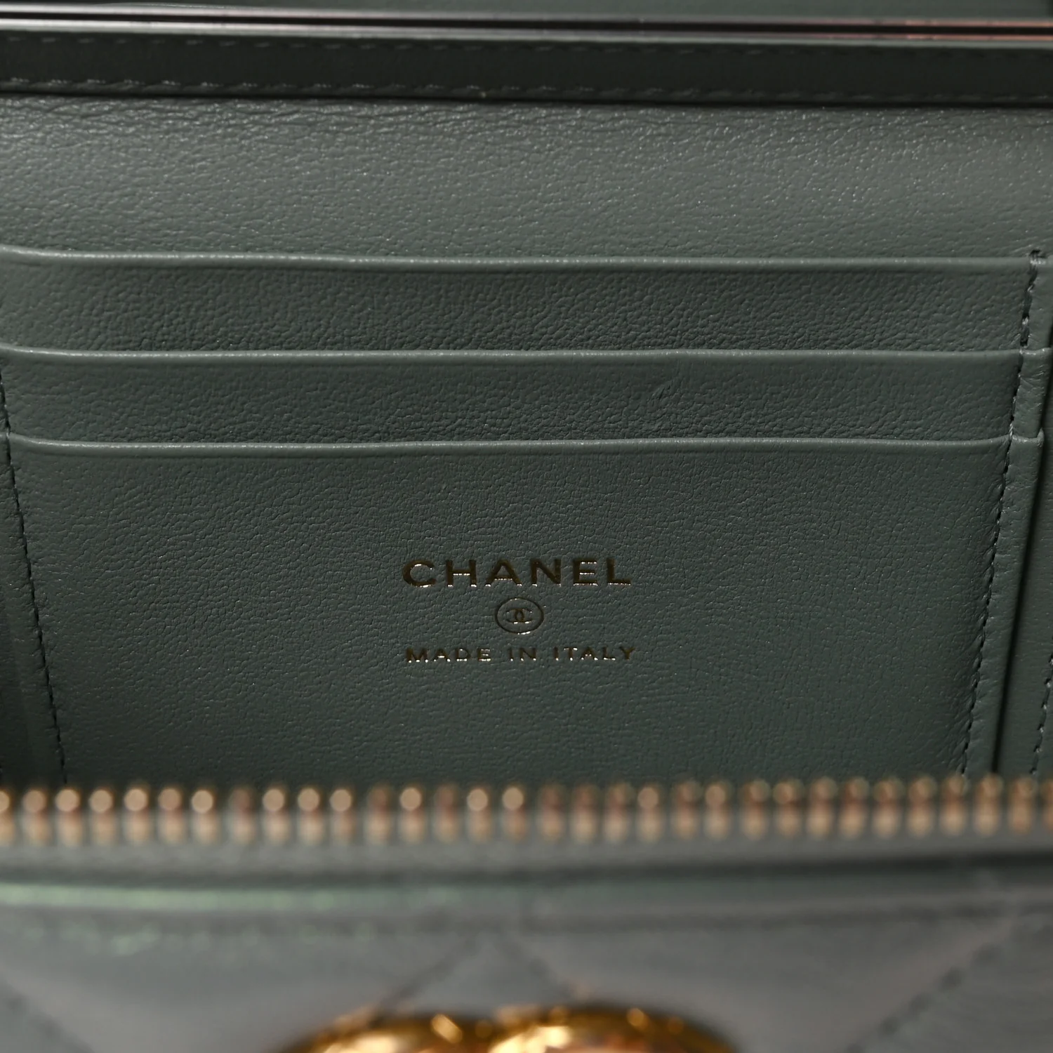 Metallic Lambskin Quilted Small CC Vanity Case With Chain Grey - Image 6