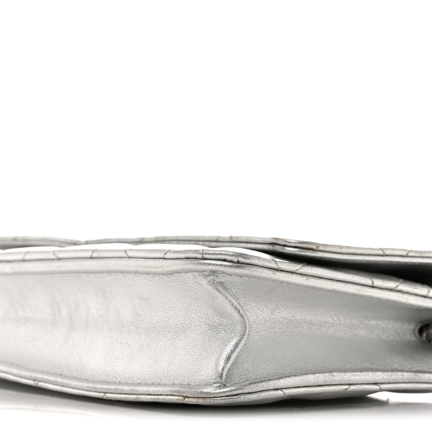 Metallic Lambskin Quilted Wallet On Chain WOC Silver - Image 11