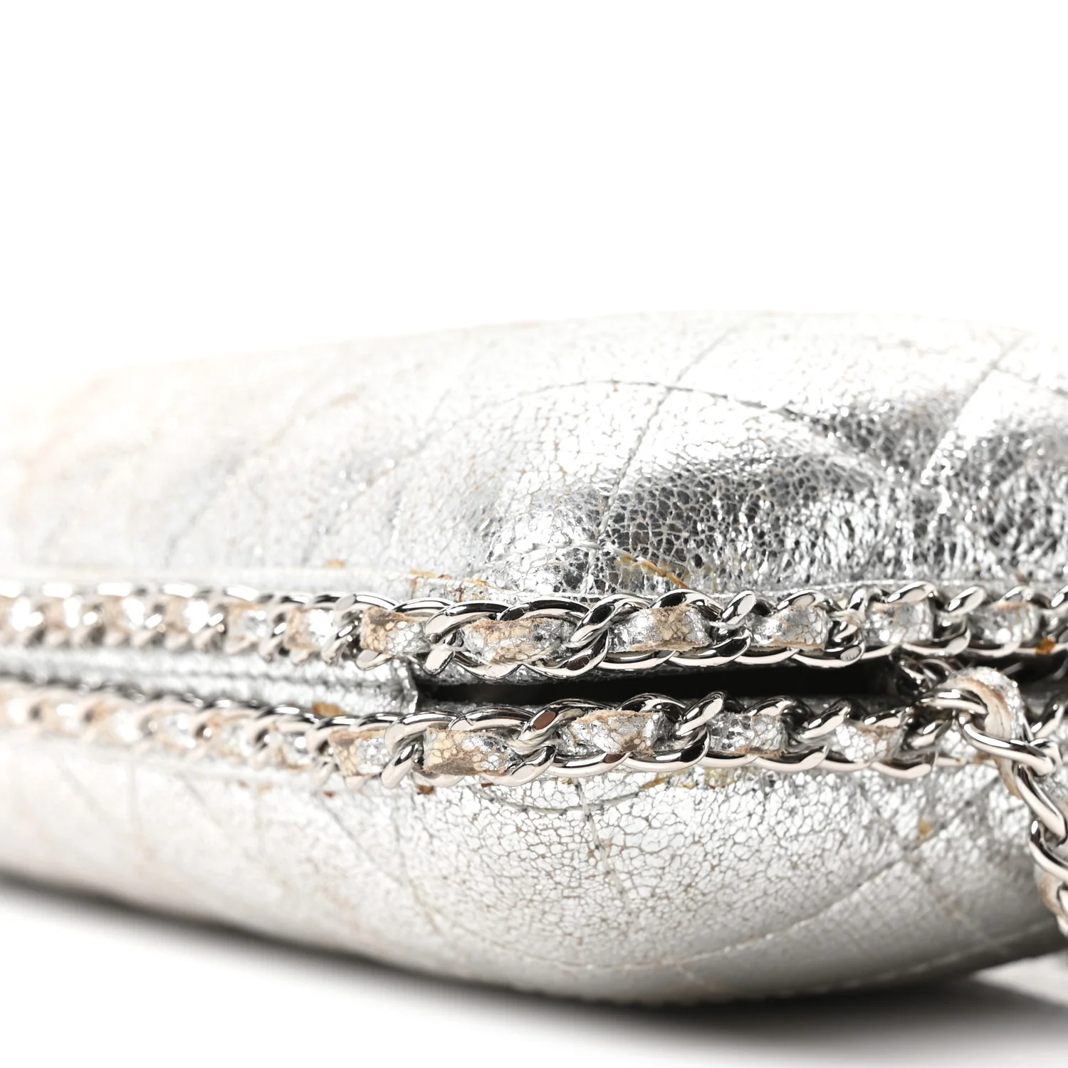 Metallic Lambskin Small Chain Around Clutch Silver - Image 10