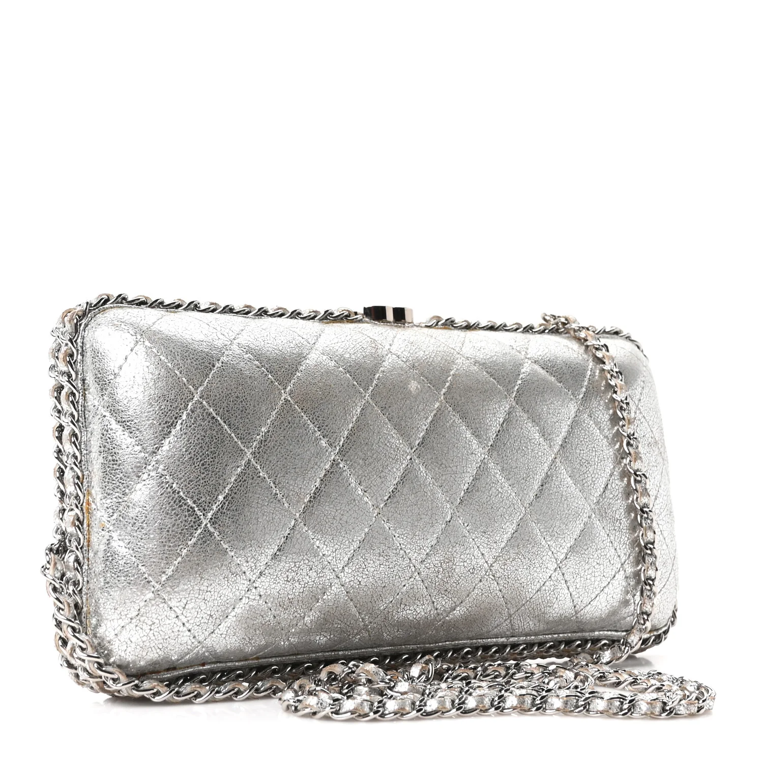 Metallic Lambskin Small Chain Around Clutch Silver - Image 3