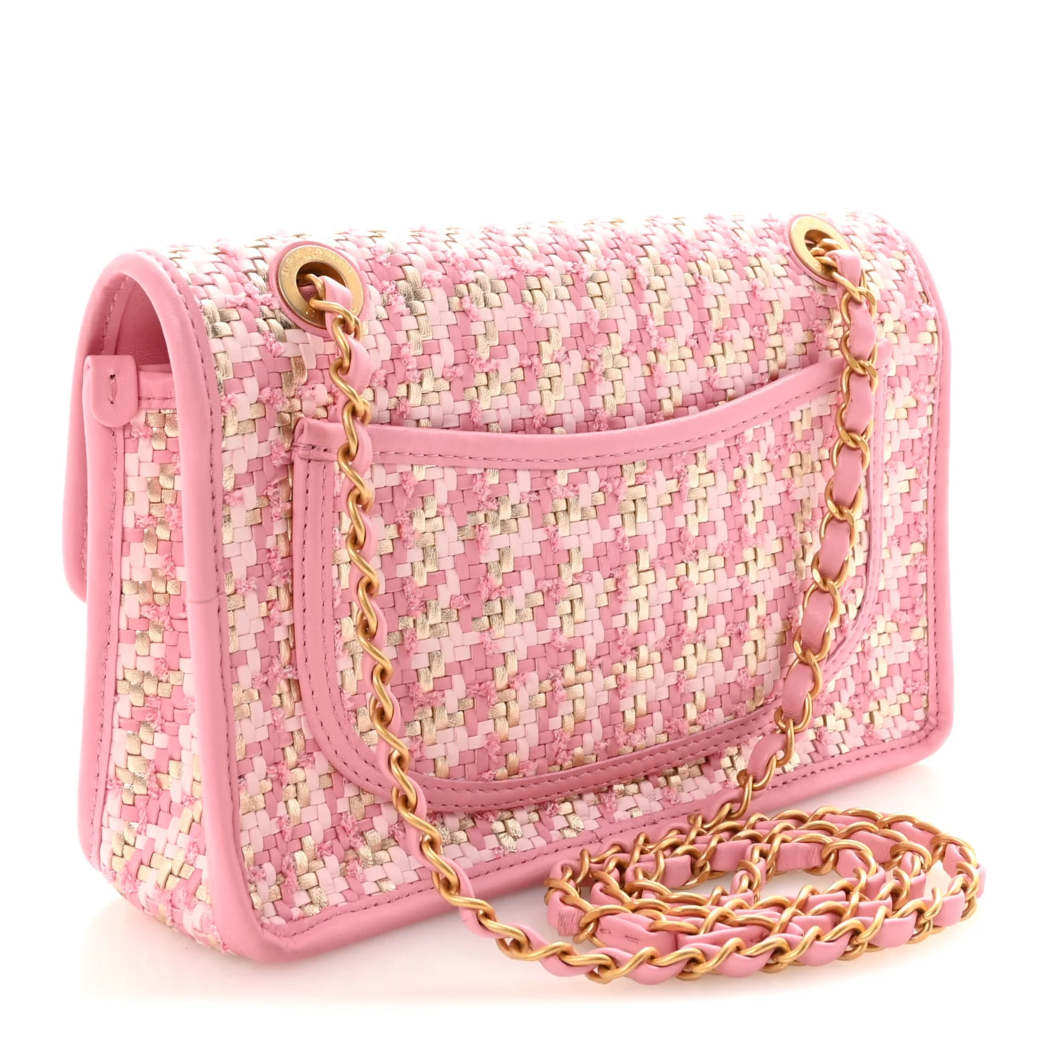 Metallic Lambskin Viscose Woven Flap Pink Gold - Image 3