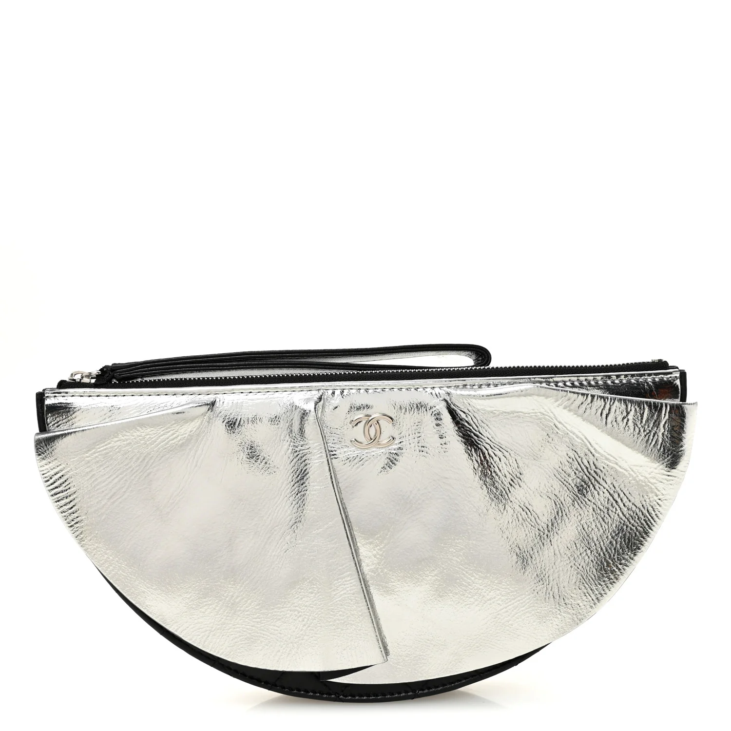 Metallic Lambskin Wave Clutch Black Silver