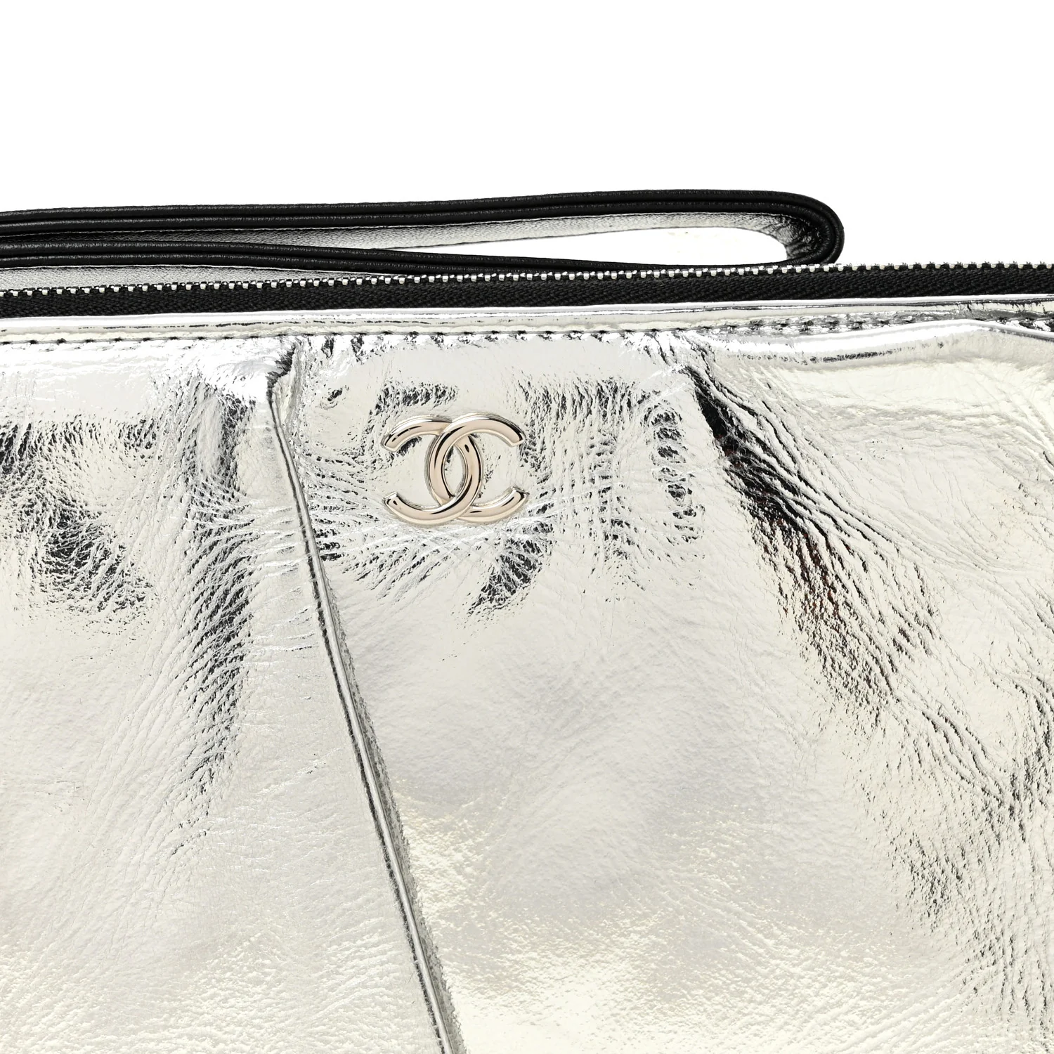 Metallic Lambskin Wave Clutch Black Silver - Image 9