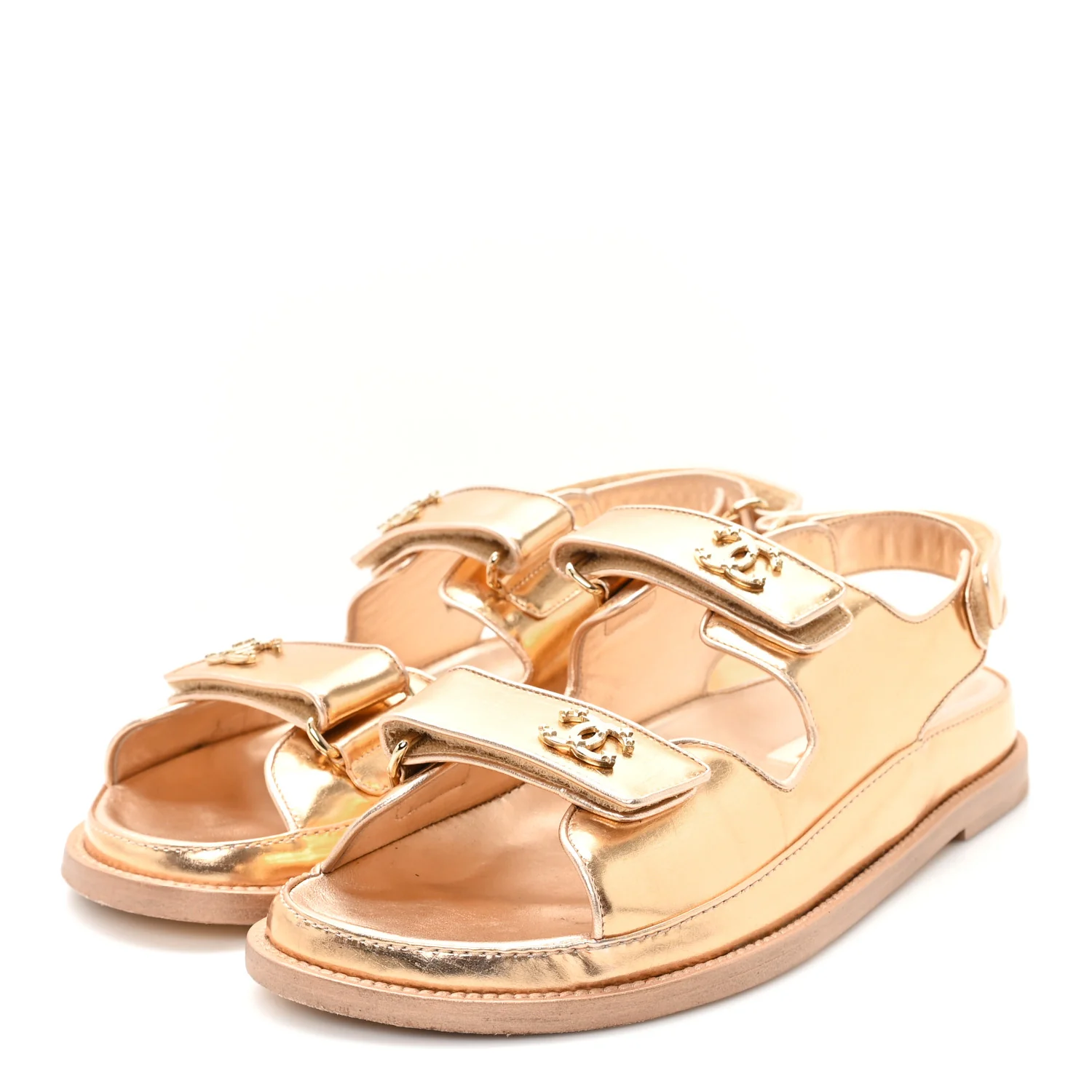 Metallic Laminated Calfskin Velcro Dad Sandals 40.5 Golden - Image 4