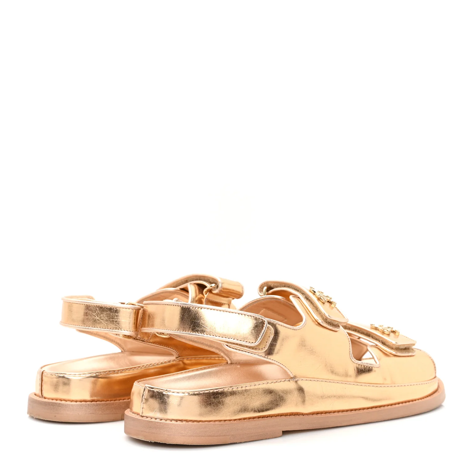 Metallic Laminated Calfskin Velcro Dad Sandals 40.5 Golden - Image 5