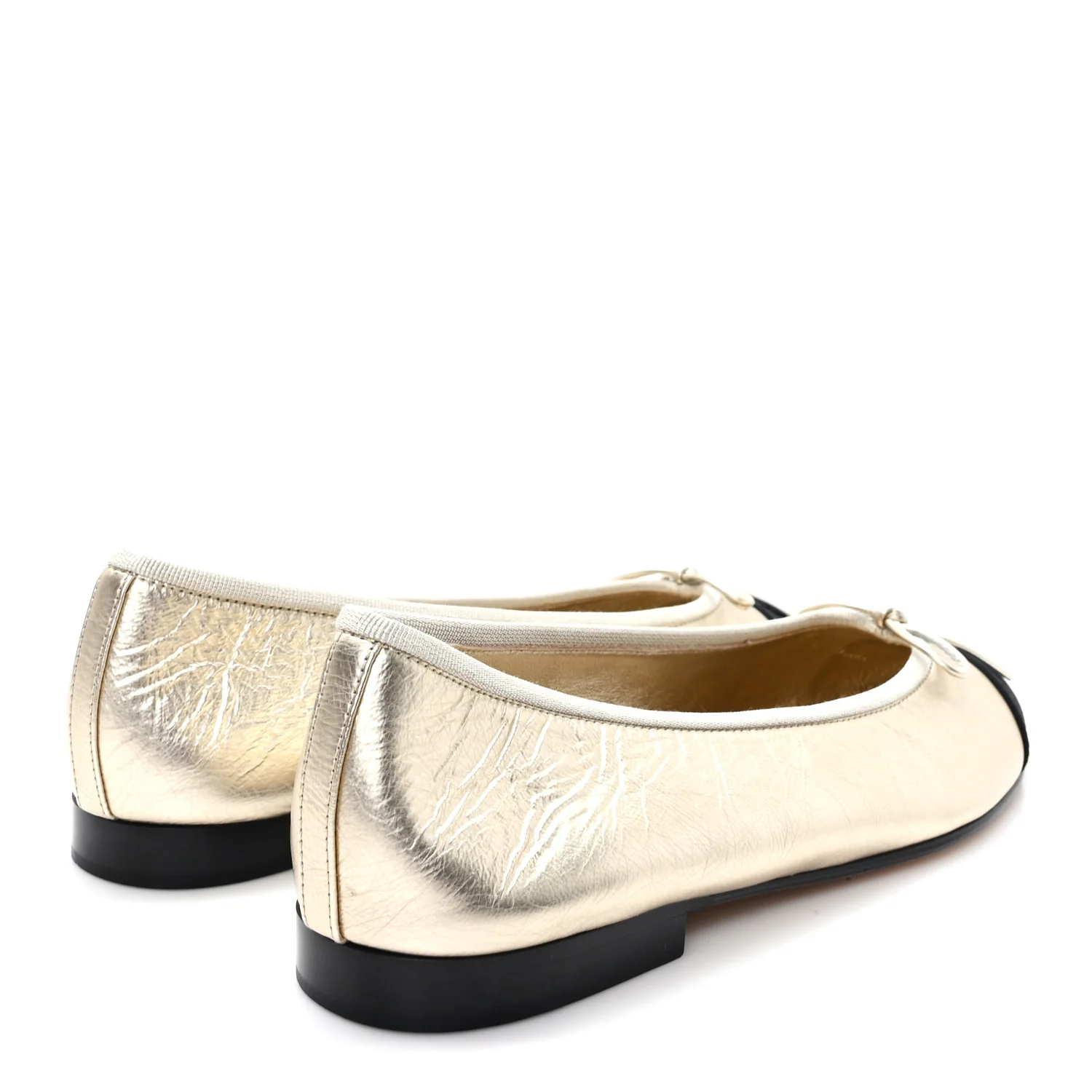 Metallic Laminated Lambskin Grosgrain CC Cap Toe Ballerina Flats 39 Light Gold Black - Image 5
