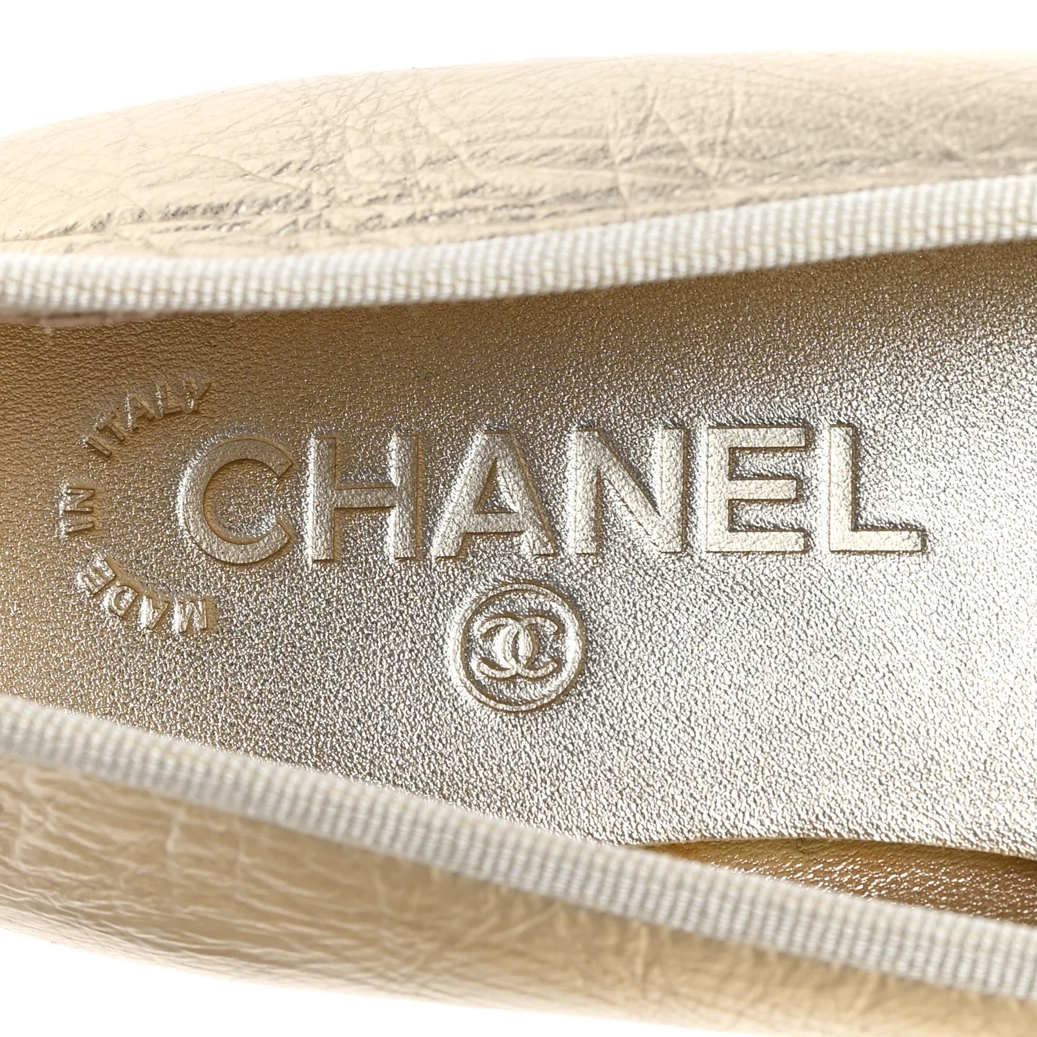 Metallic Laminated Lambskin Grosgrain CC Cap Toe Ballerina Flats 39 Light Gold Black - Image 8