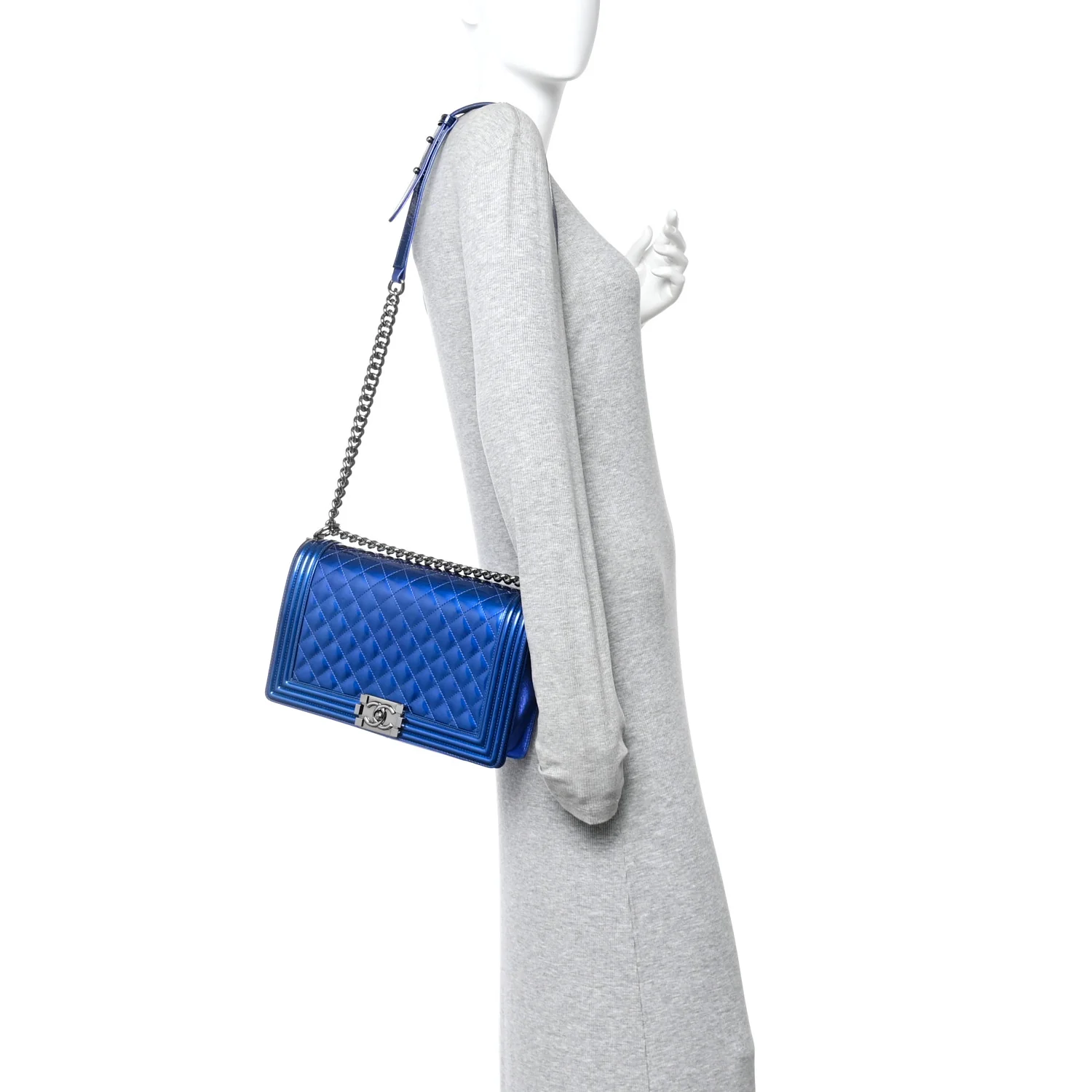 Metallic Patent Quilted New Medium Boy Flap Blue - Image 2