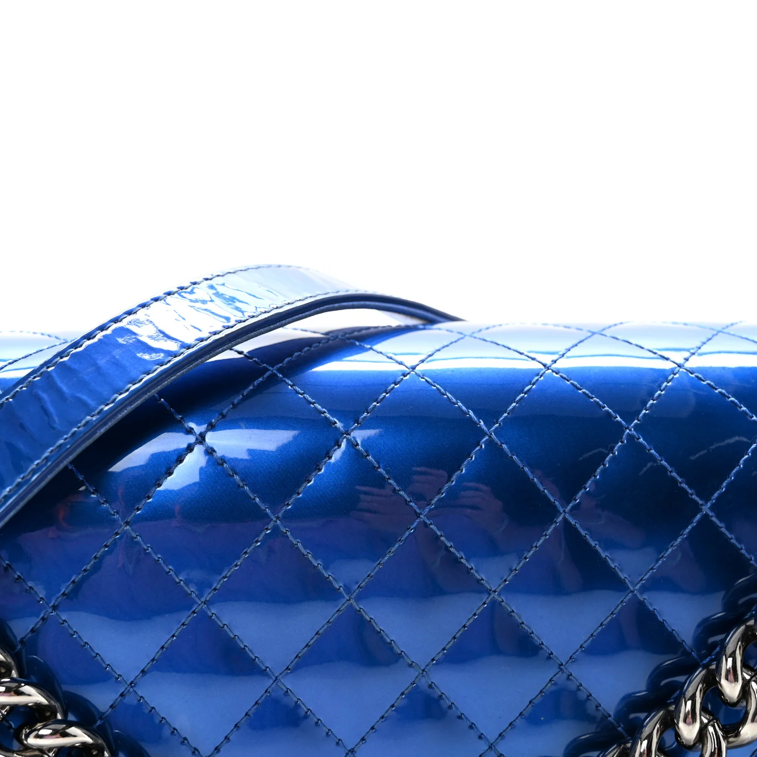 Metallic Patent Quilted New Medium Boy Flap Blue - Image 8