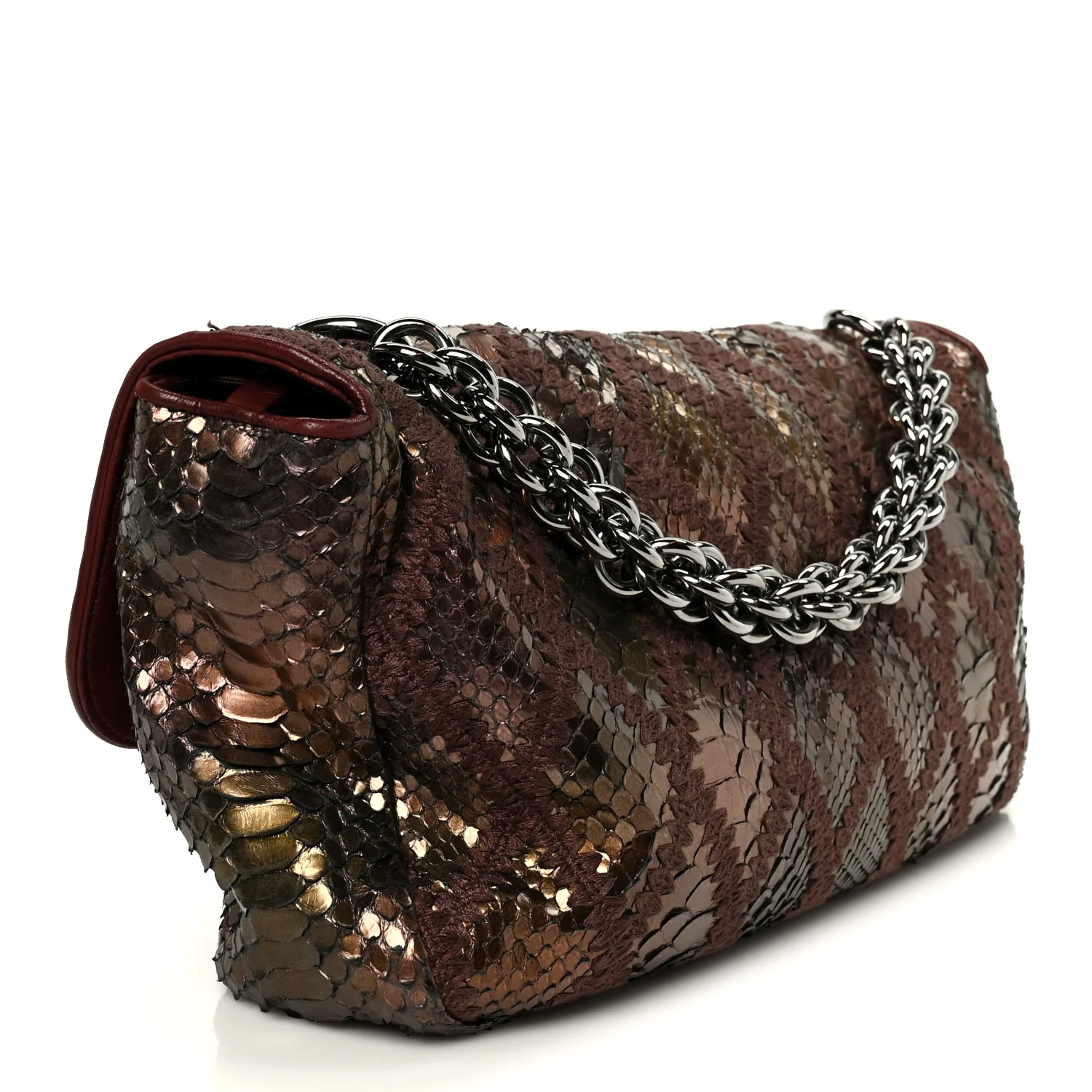 Metallic Snakeskin Crochet Soft and Chain Maxi Flap Burgundy Multicolor - Image 3