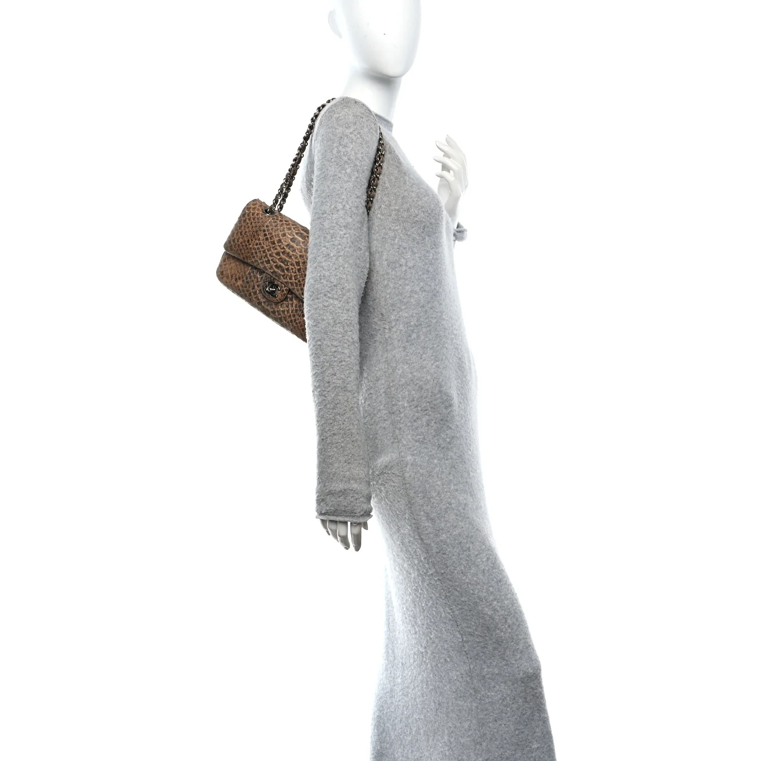 Metallic Snakeskin Medium Double Flap Beige - Image 2