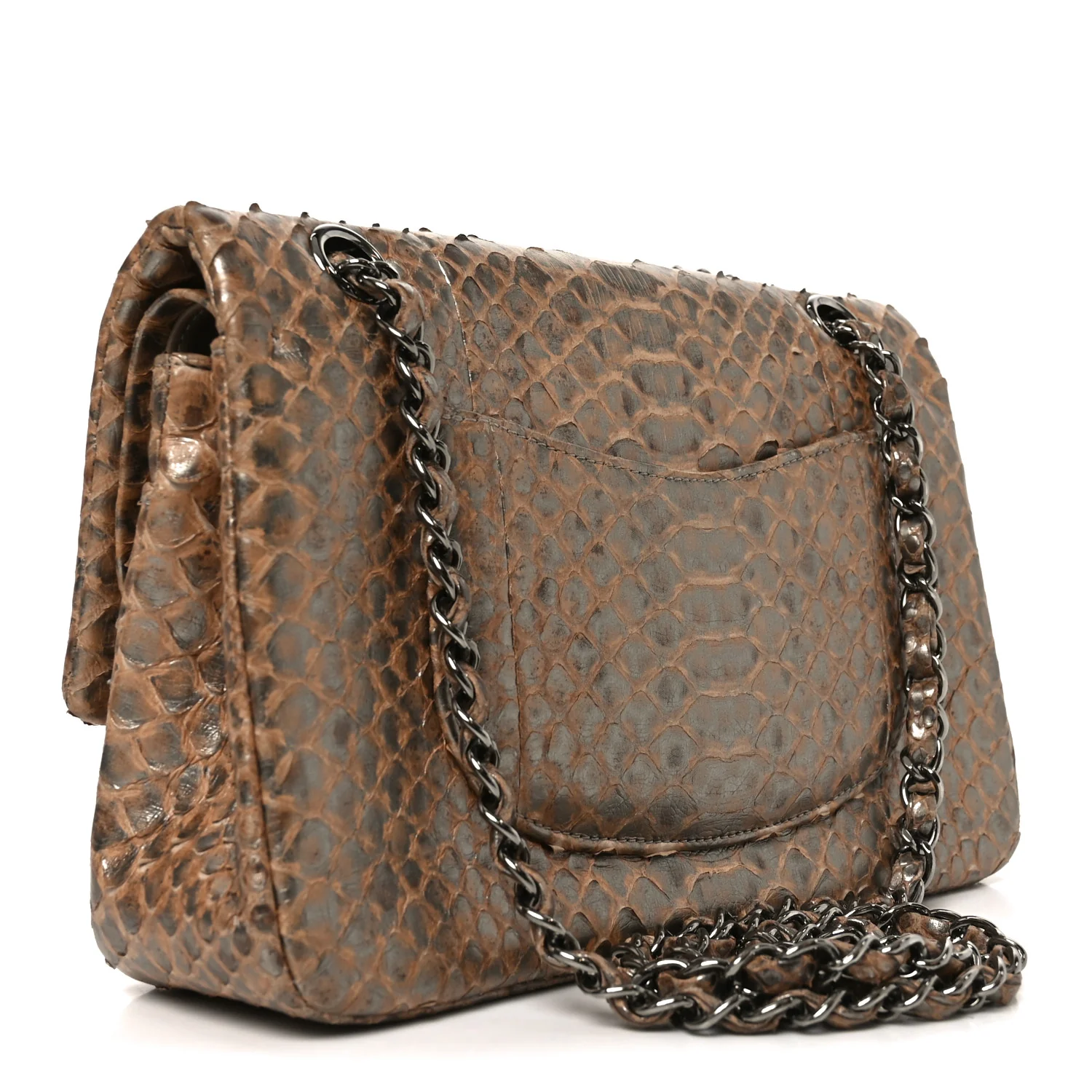 Metallic Snakeskin Medium Double Flap Beige - Image 3