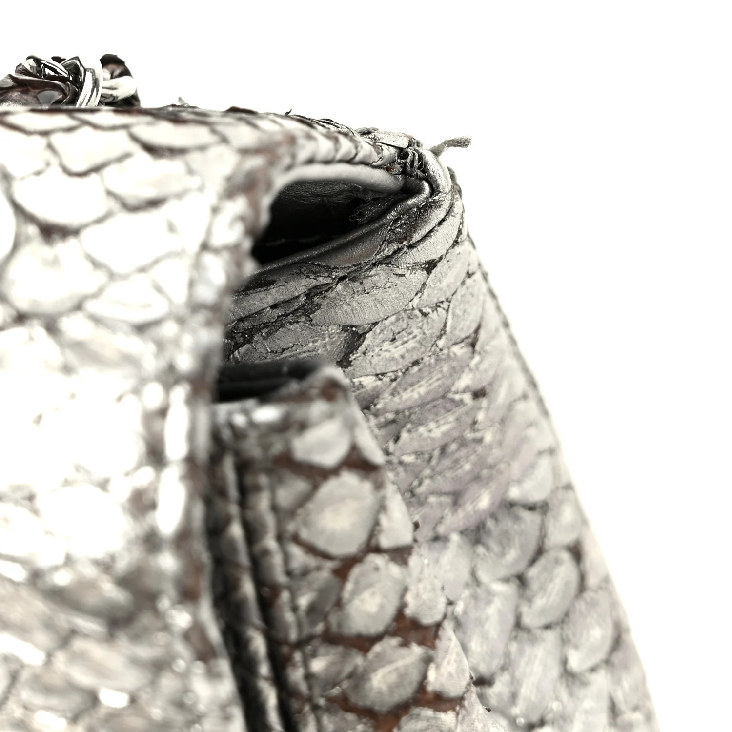 Metallic Snakeskin Medium Single Flap Silver - Image 12