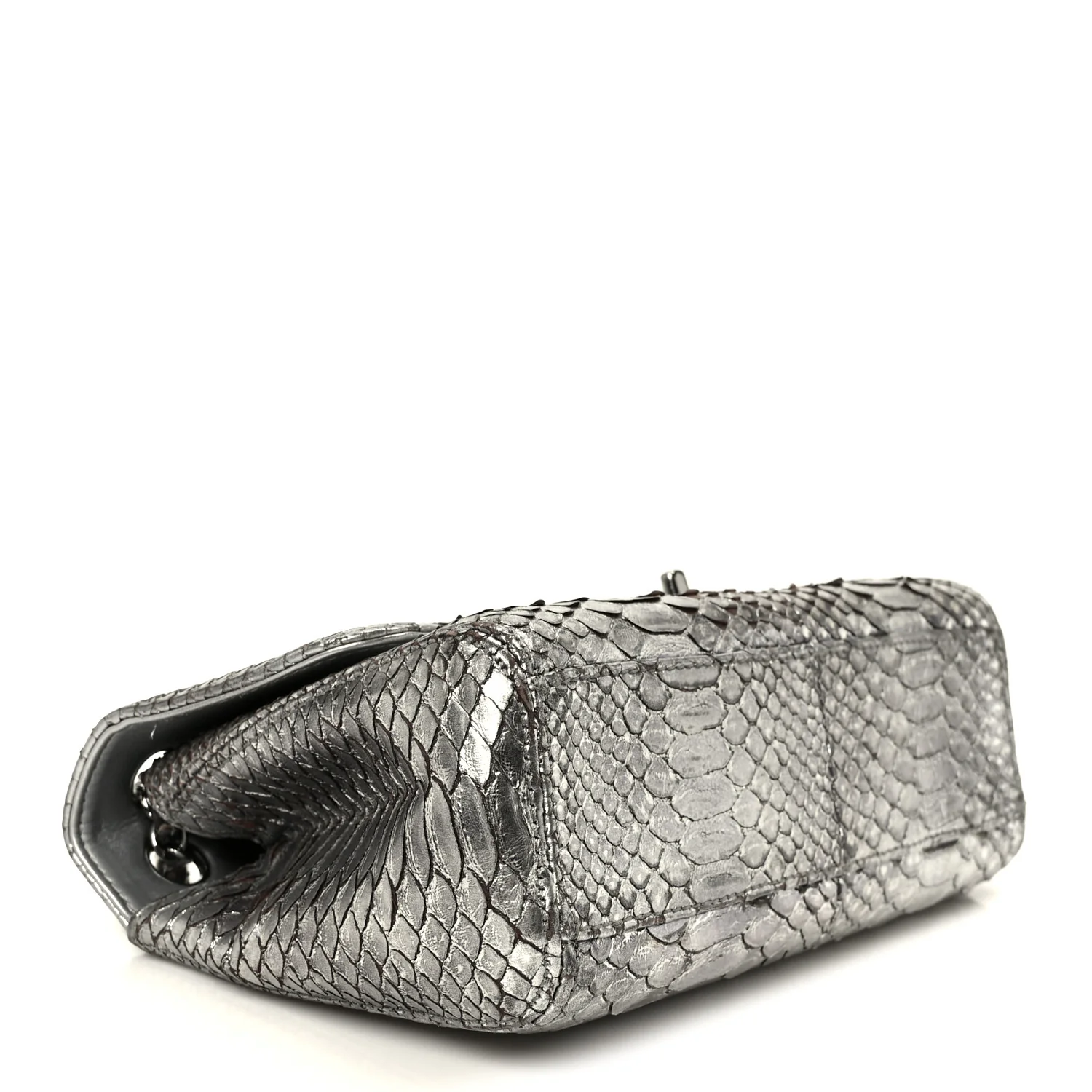 Metallic Snakeskin Medium Single Flap Silver - Image 4
