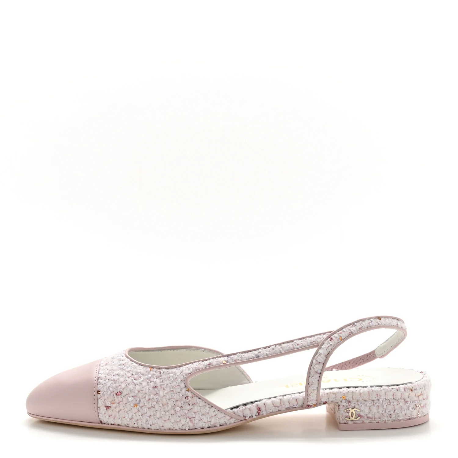 Metallic Tweed Lambskin Sequin Cap Toe Slingback Flats 39.5 Pink