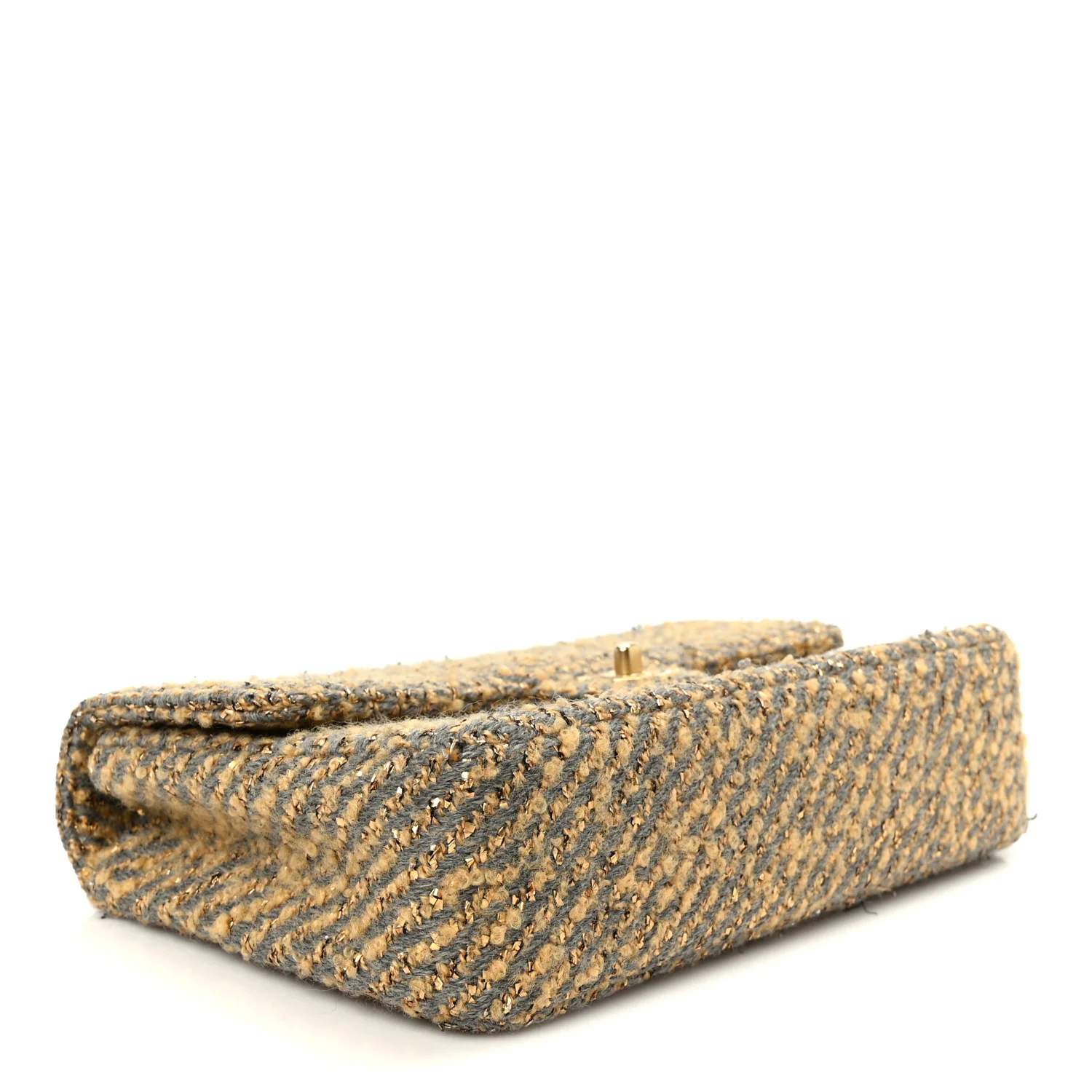 Metallic Tweed Quilted Medium Single Flap Beige Grey Gold - Image 4