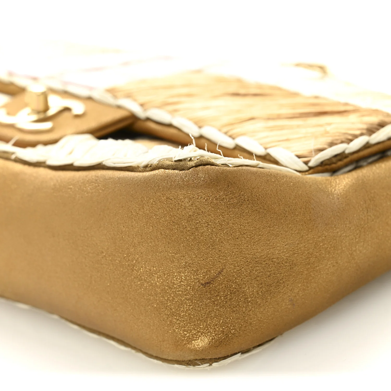 Metallic Woven Raffia Patchwork Single Flap Gold - Image 10