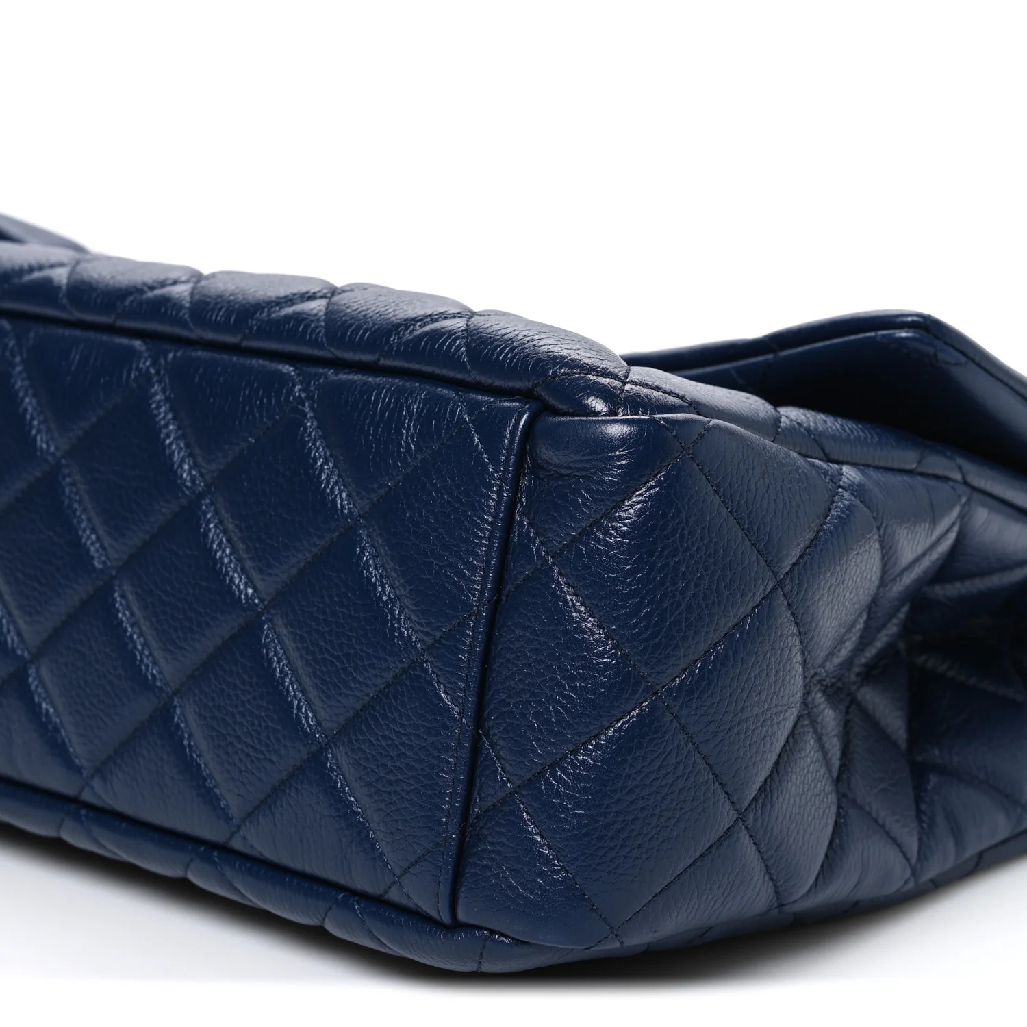 Metallized Calfskin Quilted XXL Travel Flap Bag Navy - Image 10