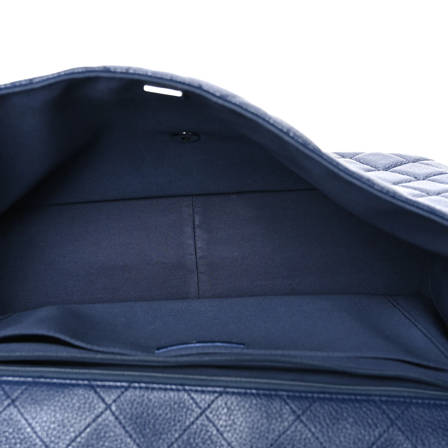 Metallized Calfskin Quilted XXL Travel Flap Bag Navy - Image 5